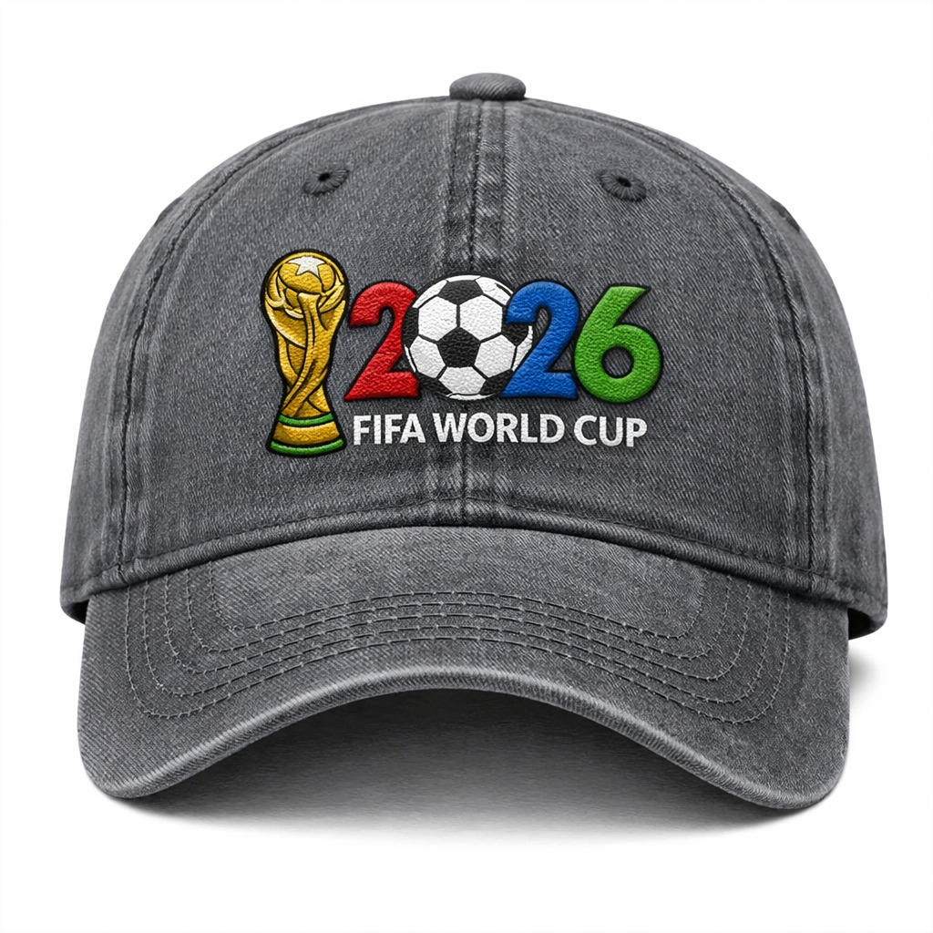 FIFA World Cup 2026 Embroidered Gray Adjustable Cotton Denim Baseball Cap