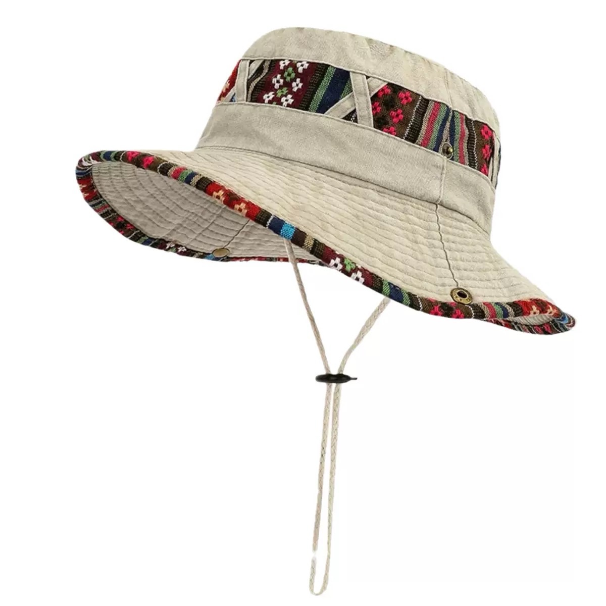 Cowboy Style Folk Embroidered Denim Fishing Hat Outdoor Sun Protection and Daily Cycling Shade for Travel