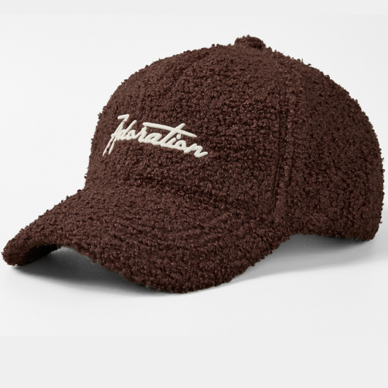 Winter and Autumn Warm Embroidery logo Lambskin Baseball Cap - Casual and Fashionable Wide-brimmed Baseball Cap