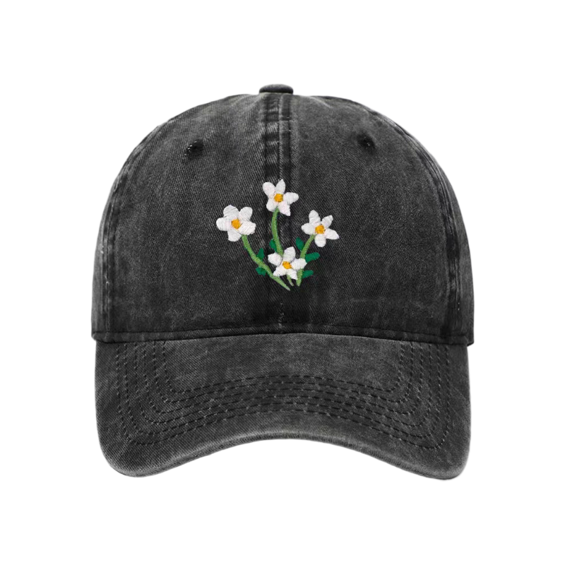 Washed Vintage Twill Sporty Flat Embroidered Baseball Cap Soft Top Adjustable Dad Hat Unisex Retro Dad Hat