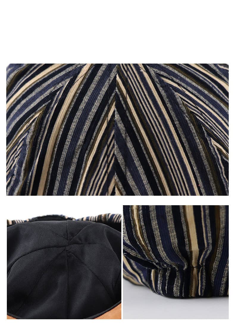 Cotton Striped 8-Panel Newsboy/Cabbie Painter Style Octagonal Golf Cap for Men Outdoor Travel Casual