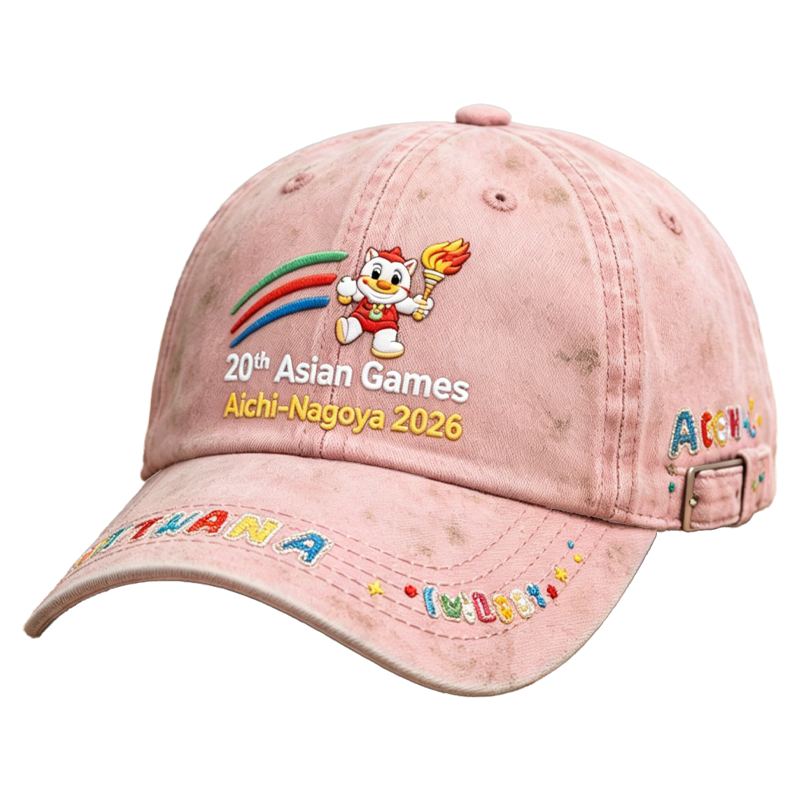20th Asian Games Aichi-Nagoya 2026 Embroidered Gray Adjustable Cotton Denim Baseball Cap