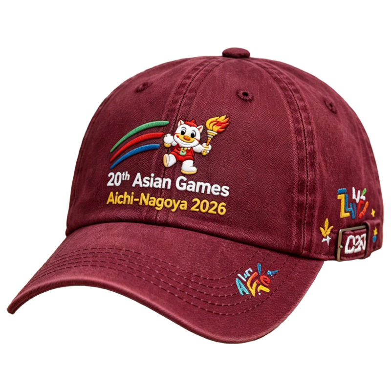 20th Asian Games Aichi-Nagoya 2026 Embroidered Gray Adjustable Cotton Denim Baseball Cap