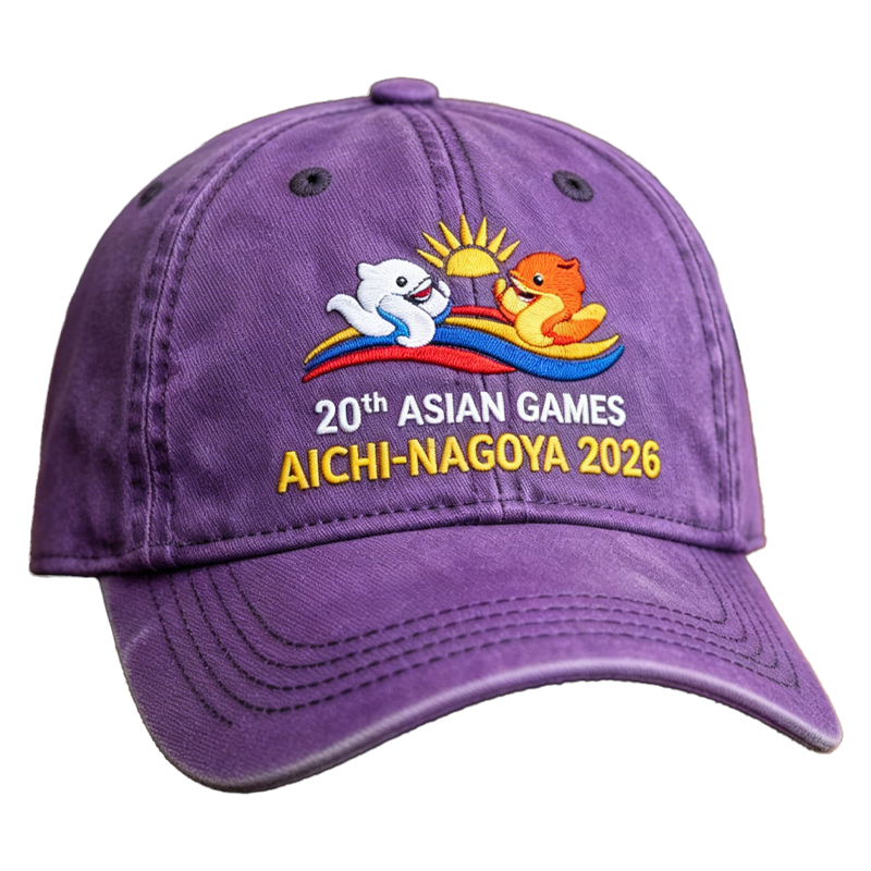 20th Asian Games Aichi-Nagoya 2026 Embroidered Gray Adjustable Cotton Denim Baseball Cap