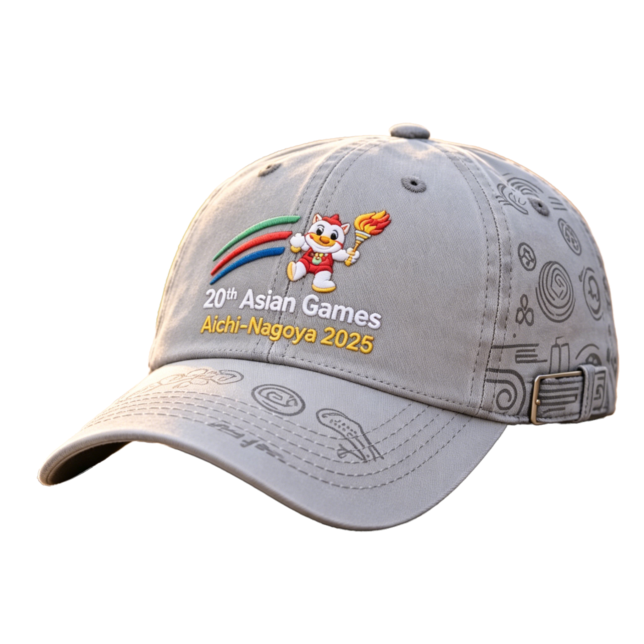 2026 Aichi-Nagoya Asian Games Grey Denim Fan Cap | Embroidered Adjustable Sports Headwear | xhcaps.com