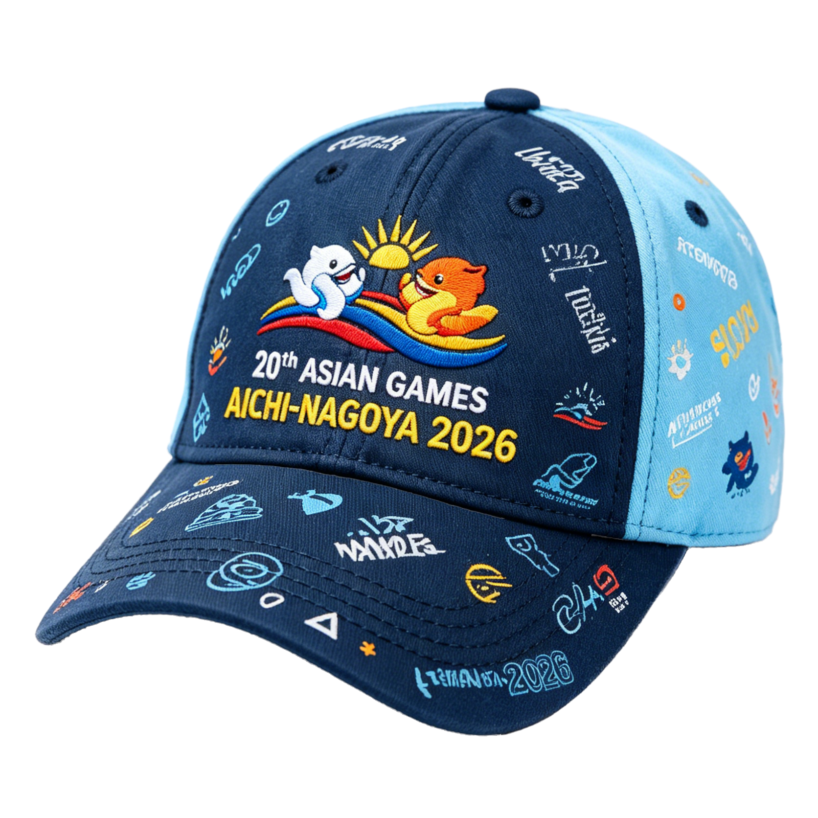 20th Asian Games Aichi-Nagoya 2026 Embroidered Gray Adjustable Cotton Denim Baseball Cap