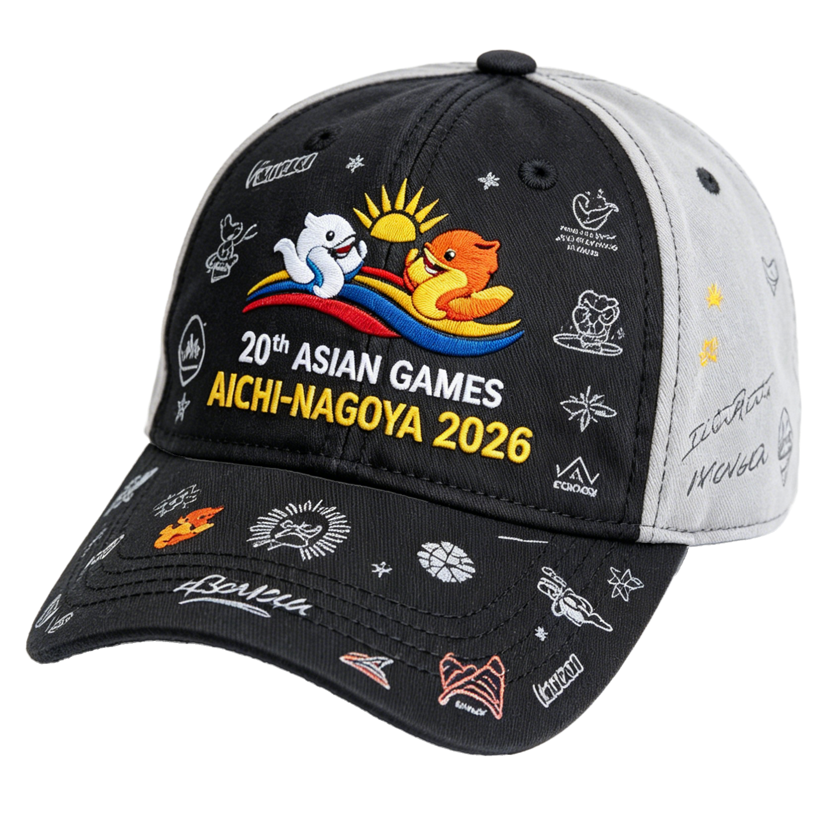 20th Asian Games Aichi-Nagoya 2026 Embroidered Gray Adjustable Cotton Denim Baseball Cap