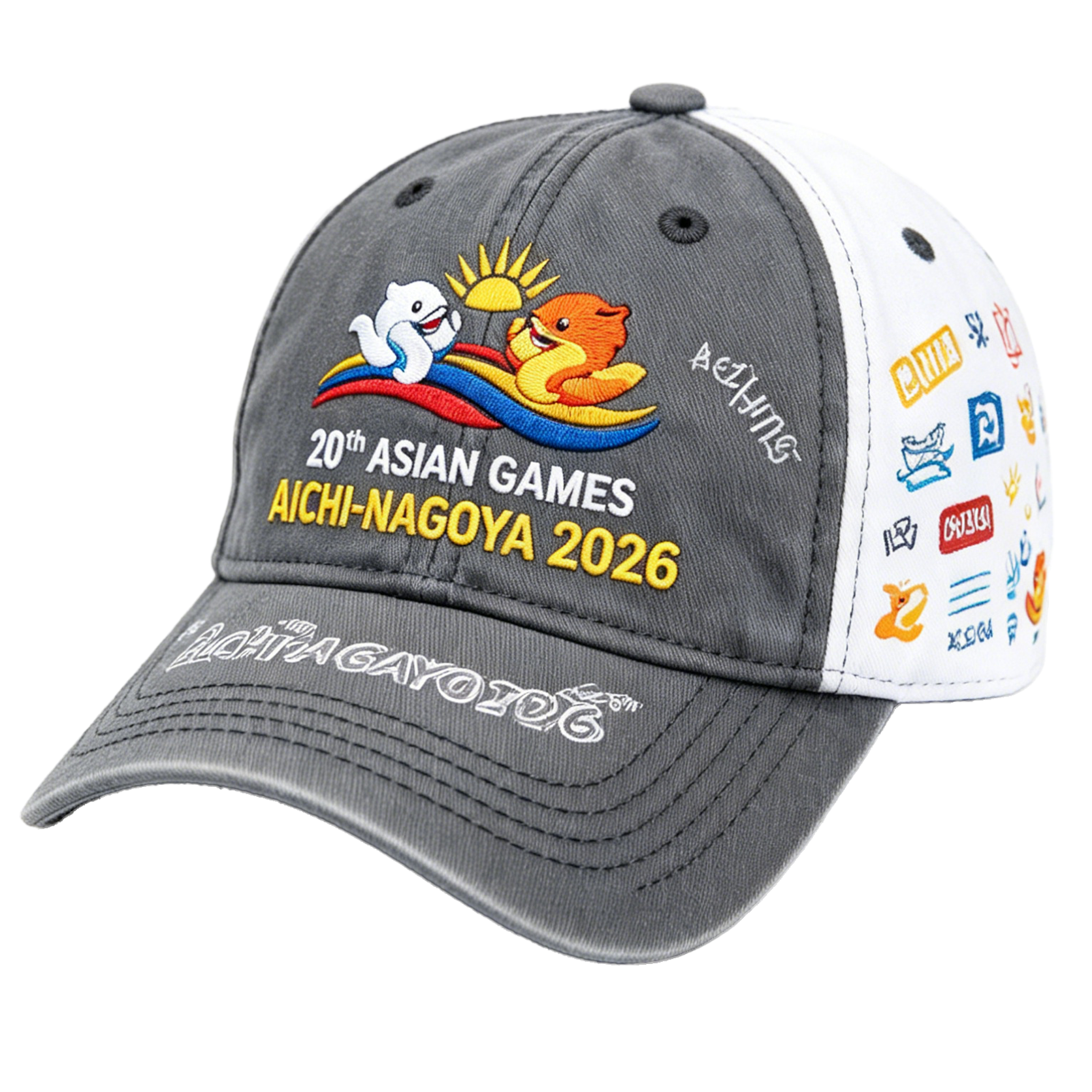 20th Asian Games Aichi-Nagoya 2026 Embroidered Gray Adjustable Cotton Denim Baseball Cap