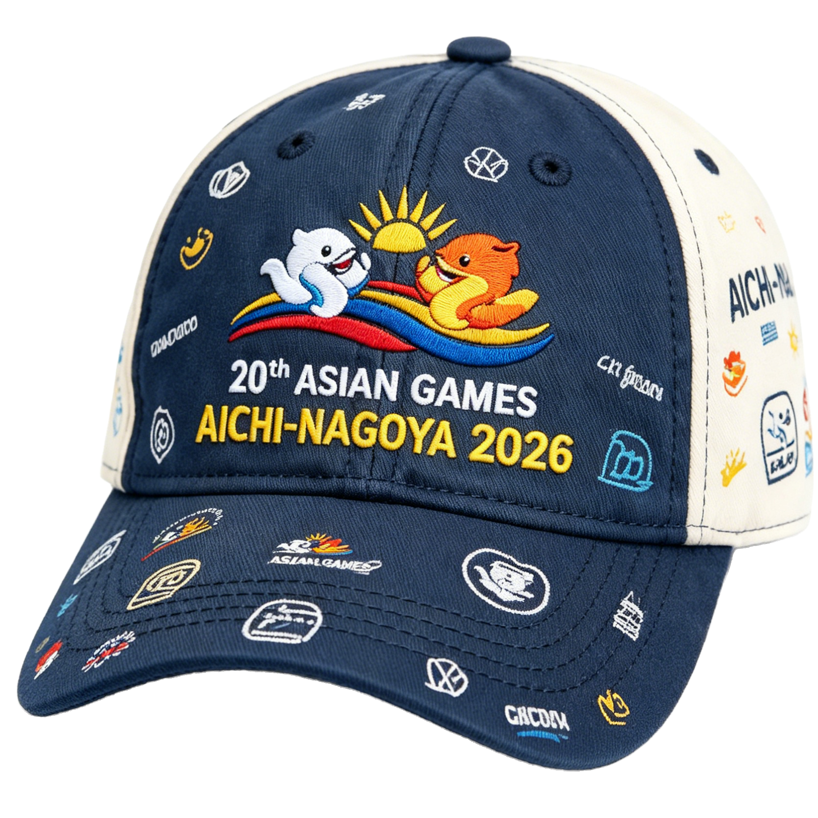 20th Asian Games Aichi-Nagoya 2026 Embroidered Gray Adjustable Cotton Denim Baseball Cap