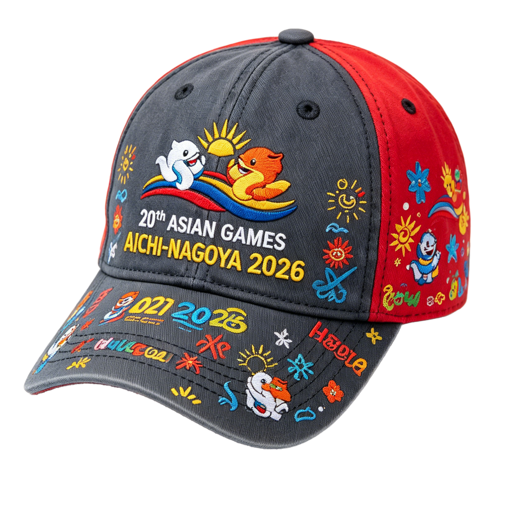 20th Asian Games Aichi-Nagoya 2026 Embroidered Gray Adjustable Cotton Denim Baseball Cap