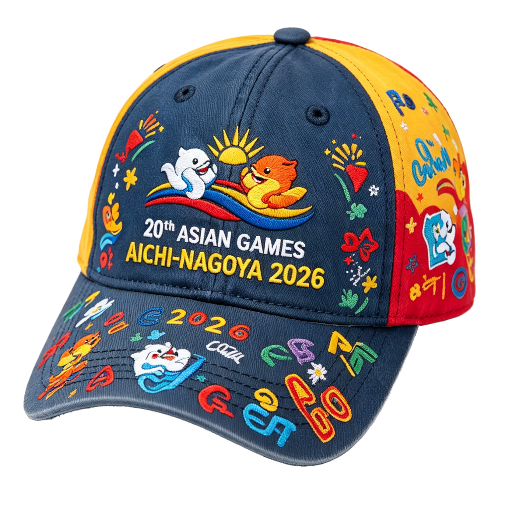 20th Asian Games Aichi-Nagoya 2026 Embroidered Gray Adjustable Cotton Denim Baseball Cap