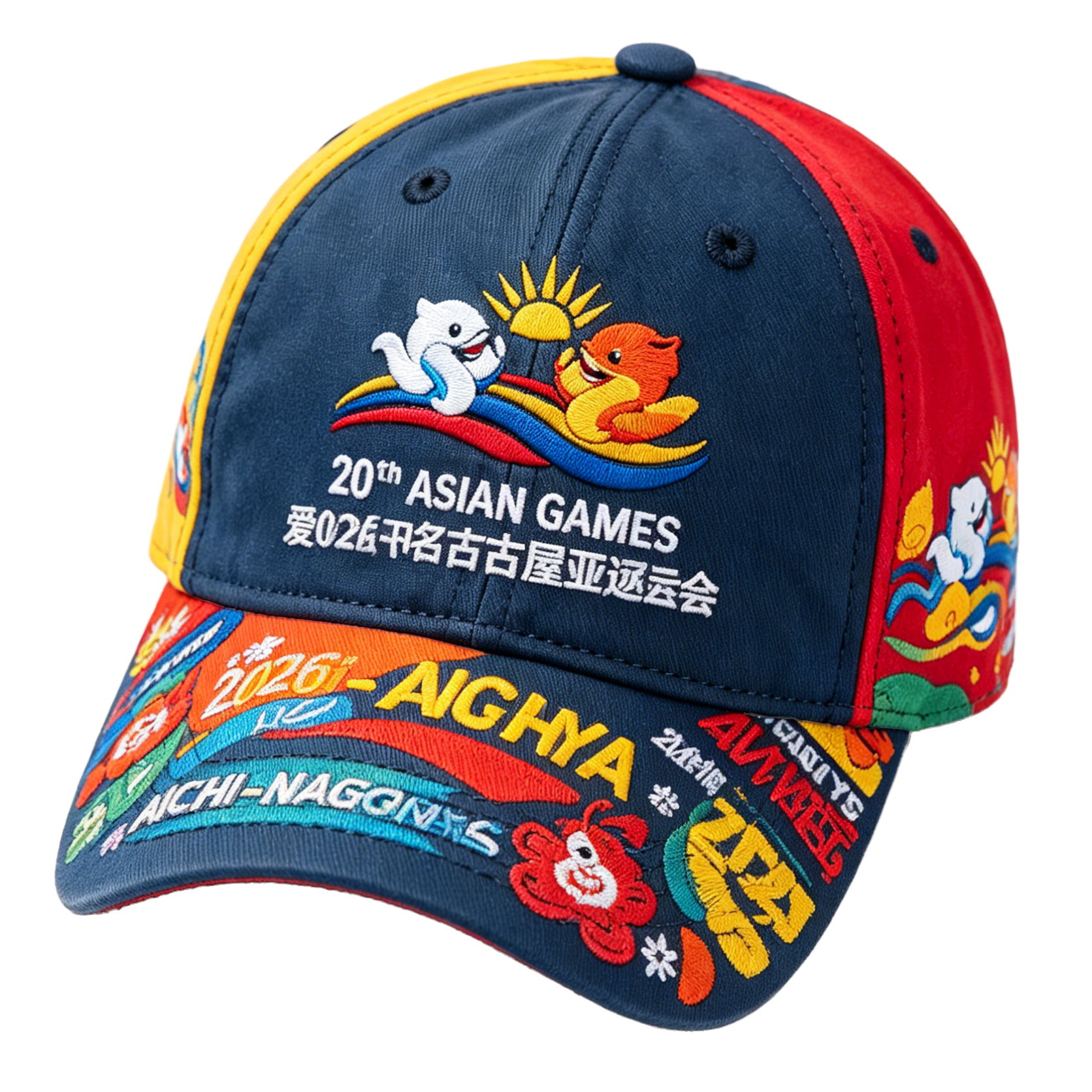 20th Asian Games Aichi-Nagoya 2026 Embroidered Gray Adjustable Cotton Denim Baseball Cap
