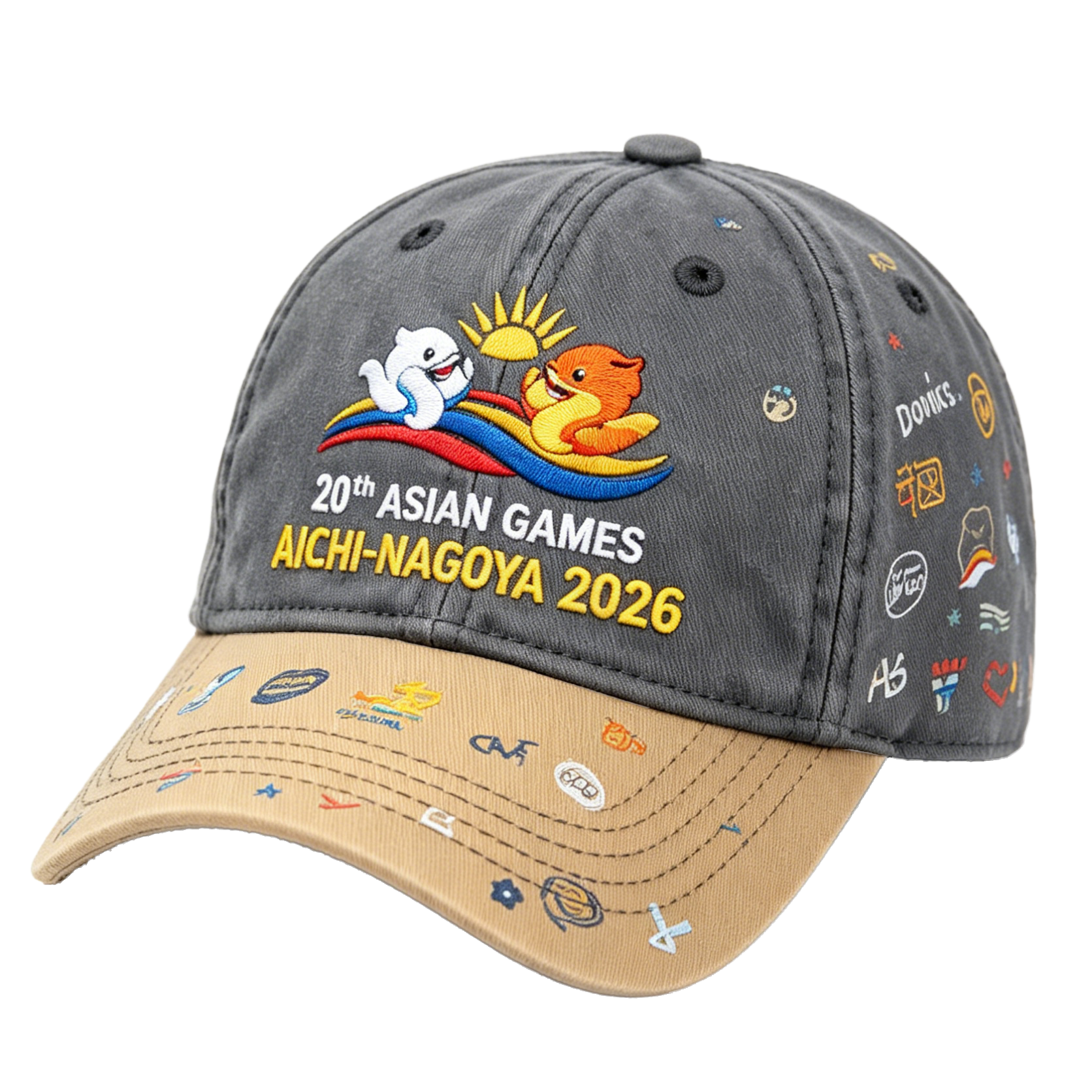 20th Asian Games Aichi-Nagoya 2026 Embroidered Gray Adjustable Cotton Denim Baseball Cap