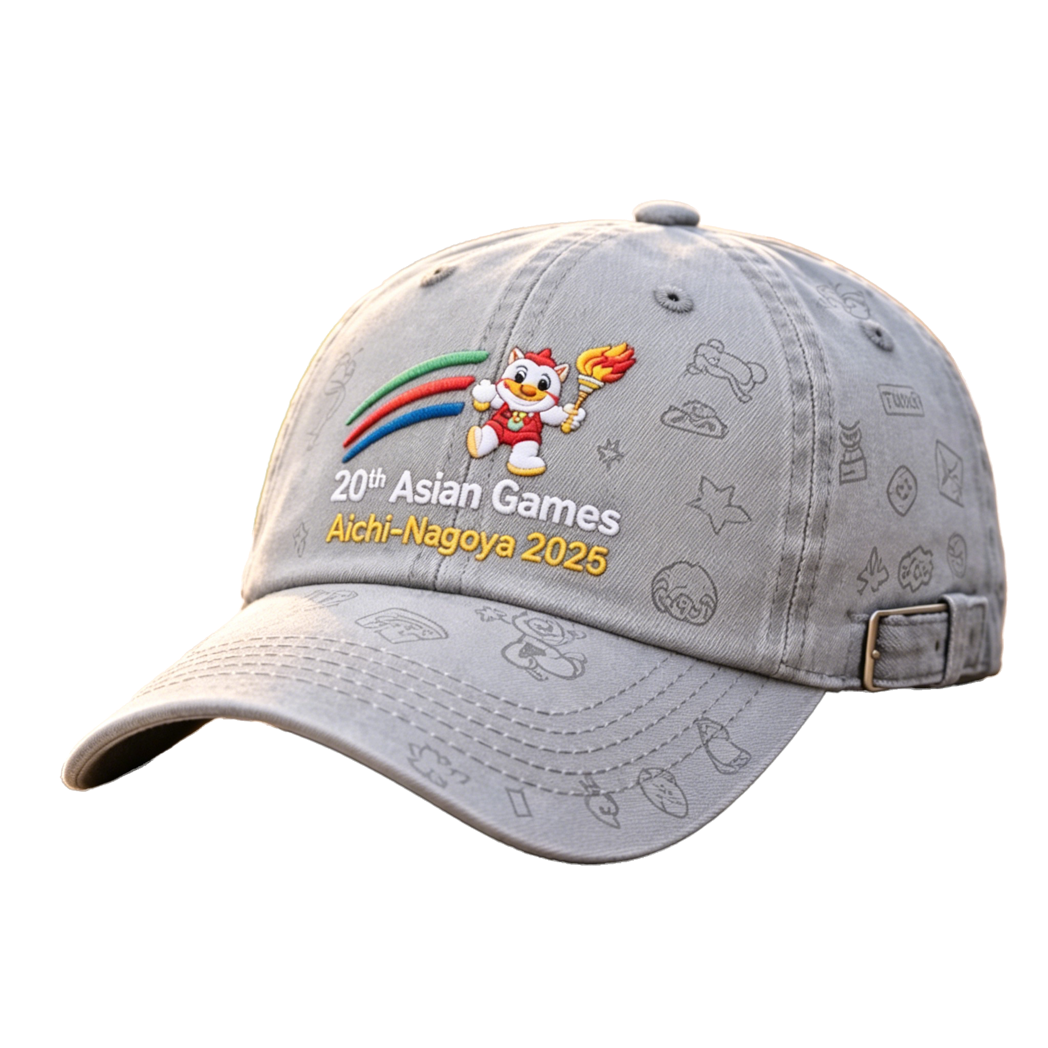 20th Asian Games Aichi-Nagoya 2026 Embroidered Gray Adjustable Cotton Denim Baseball Cap for Baseball Cap| Baseball Cap | xhcaps.com