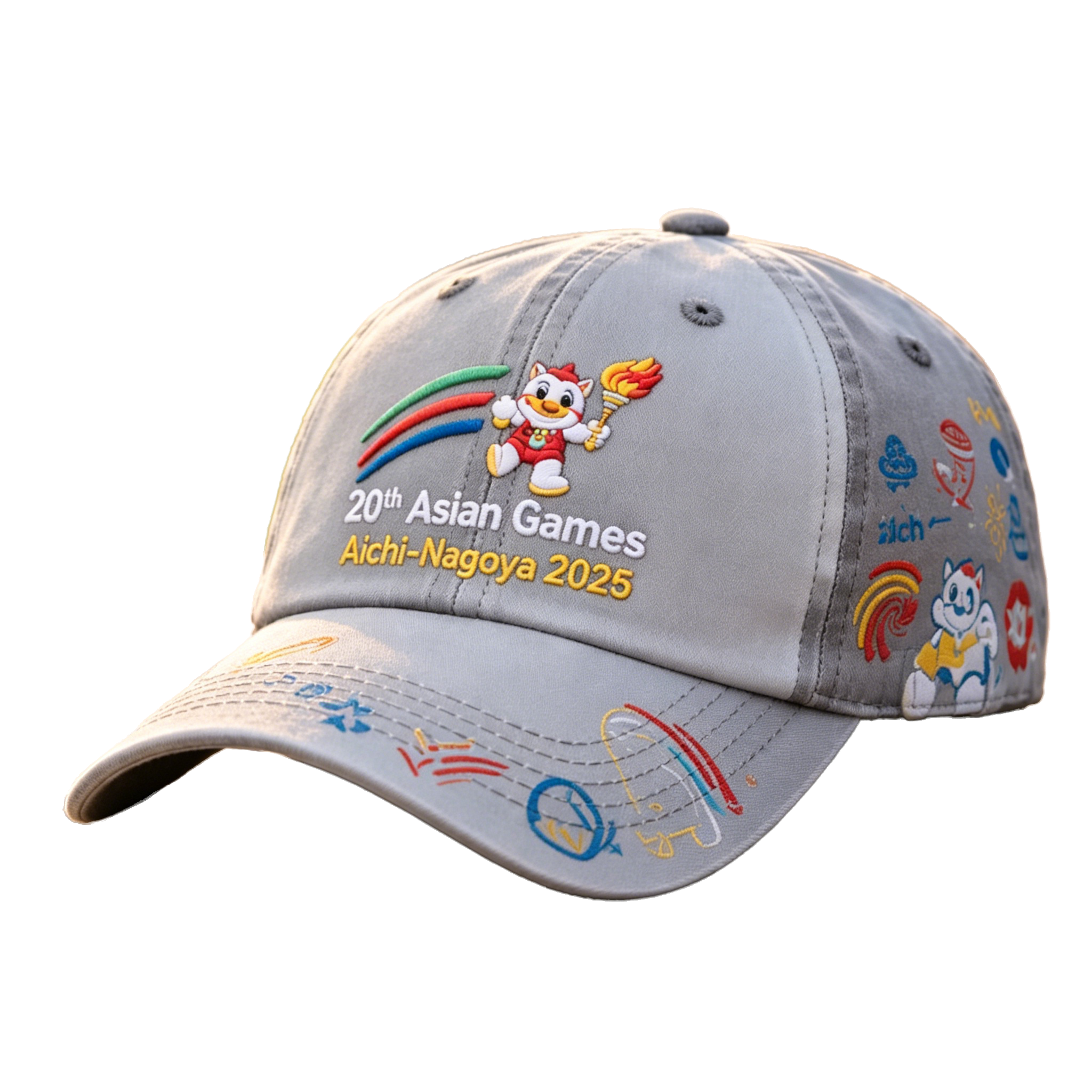 2026 Aichi-Nagoya Asian Games Grey Denim Cap | Fan Embroidered Adjustable Sports Hat | xhcaps.com