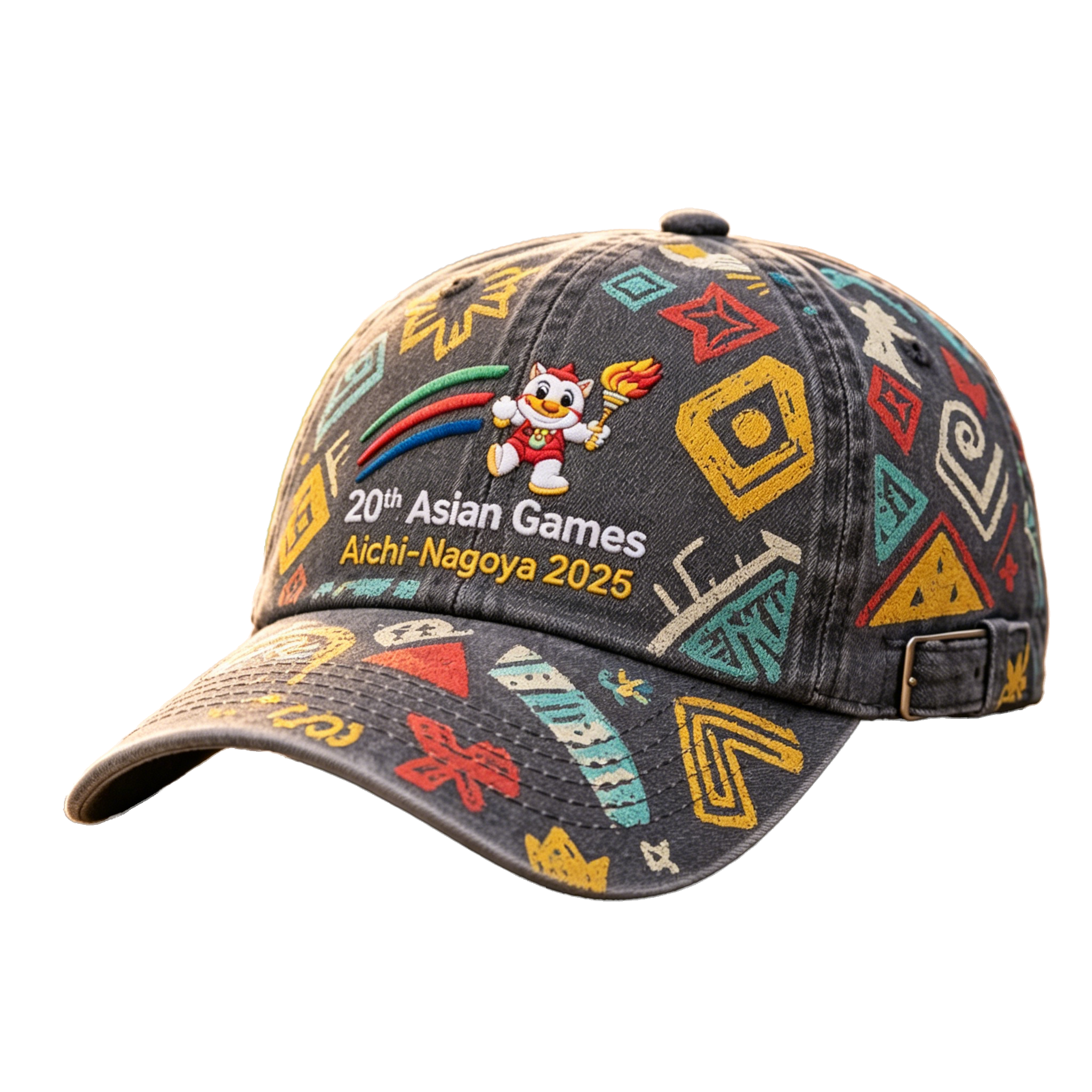2026 Aichi-Nagoya Asian Games Grey Denim Fan Cap | Embroidered Adjustable Sports Headwear | xhcaps.com