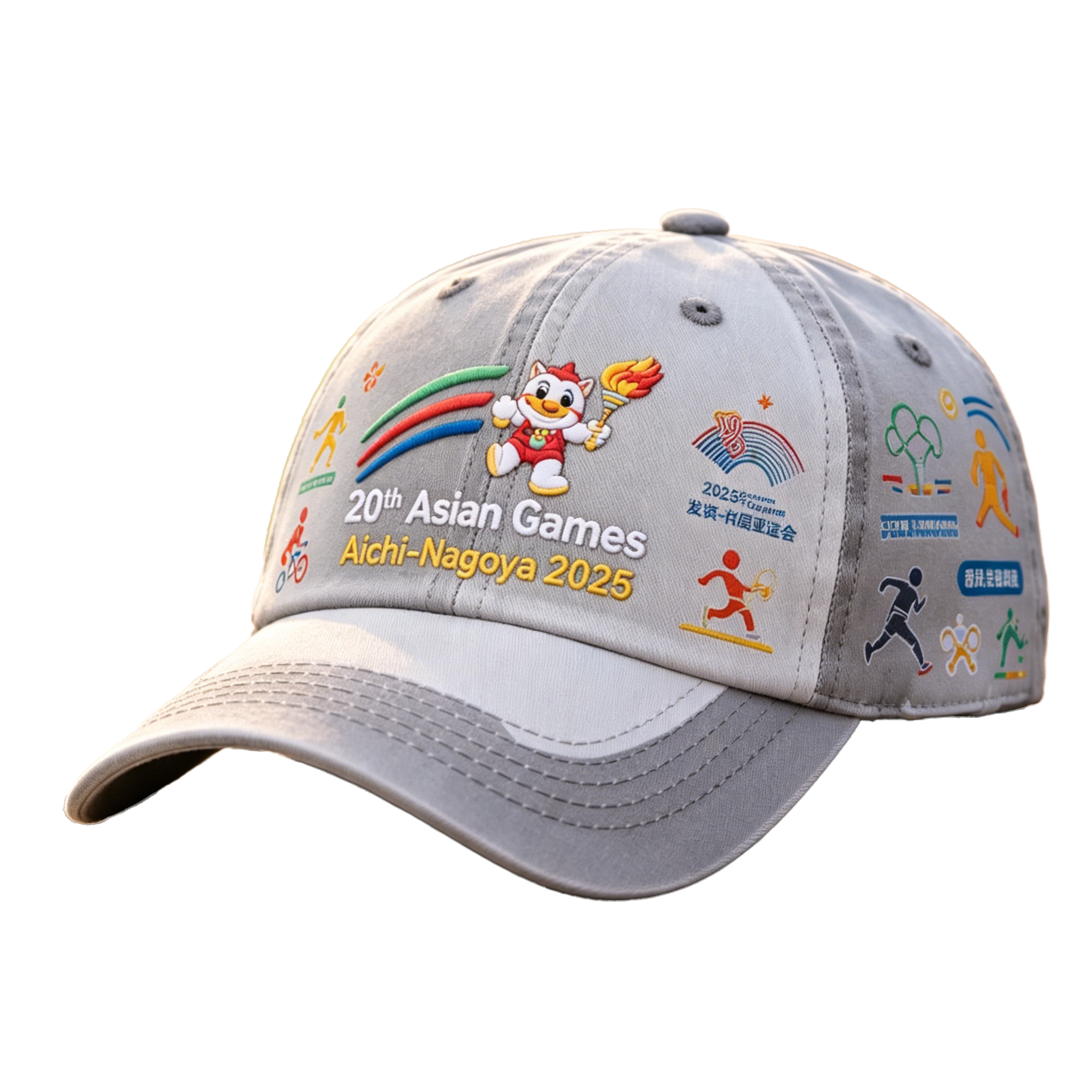 2026 Aichi-Nagoya Asian Games Embroidered Gray Denim Cap | Unisex Adjustable Fan Hat | xhcaps.com