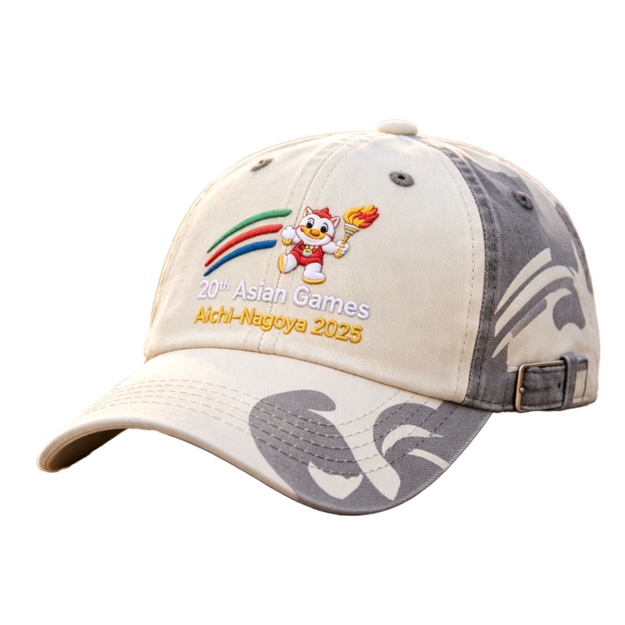 2026 Aichi-Nagoya Asian Games Fan Cap | Grey Denim Embroidered Sports Hat | xhcaps.com