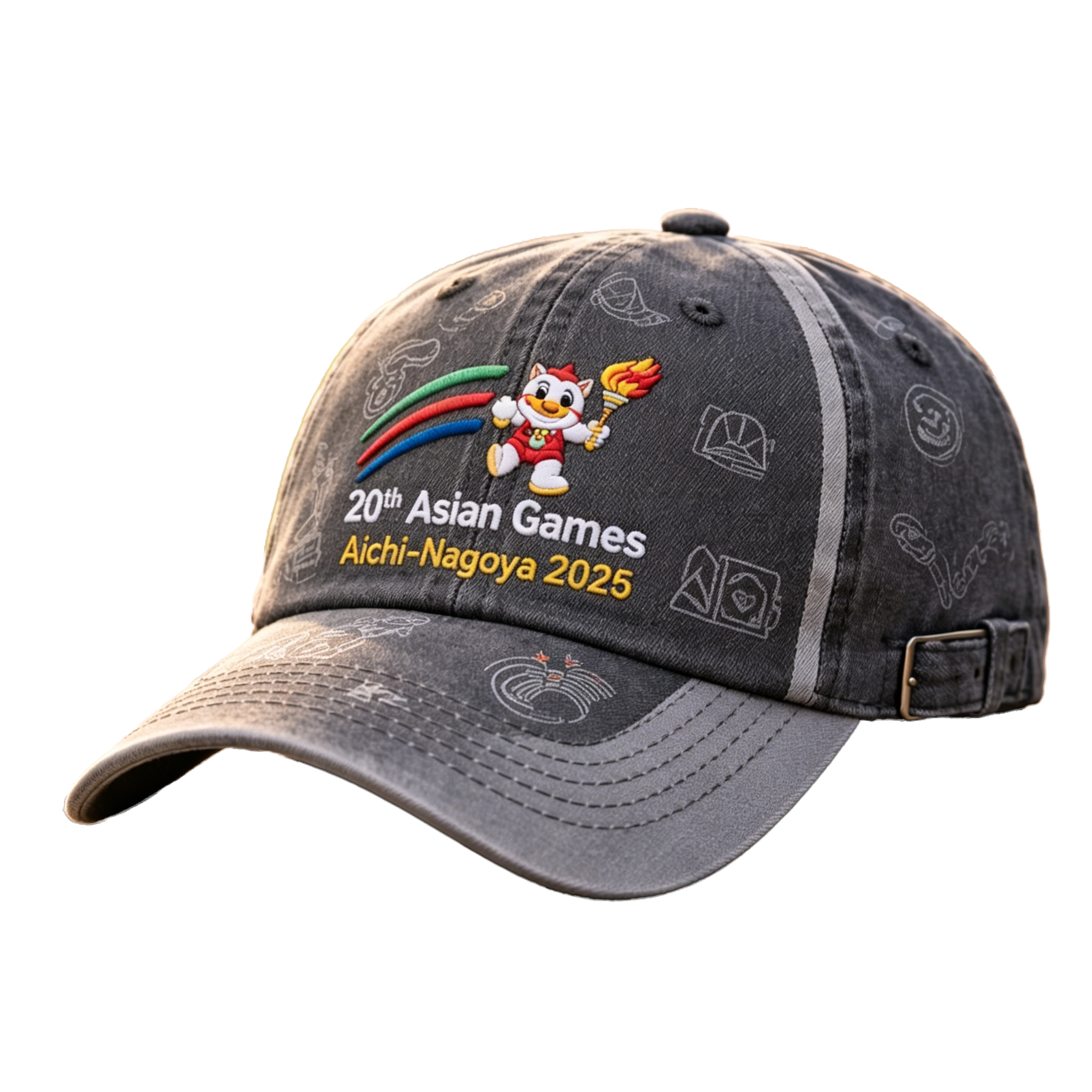 2026 Aichi-Nagoya Asian Games Grey Denim Cap | Embroidered Fan Sports Headwear | xhcaps.com