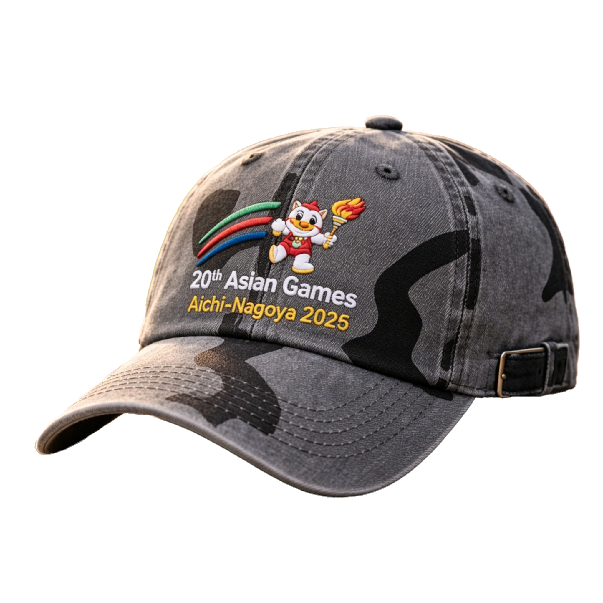2026 Aichi-Nagoya Asian Games Grey Denim Fan Cap | Embroidered Adjustable Sports Headwear | xhcaps.com