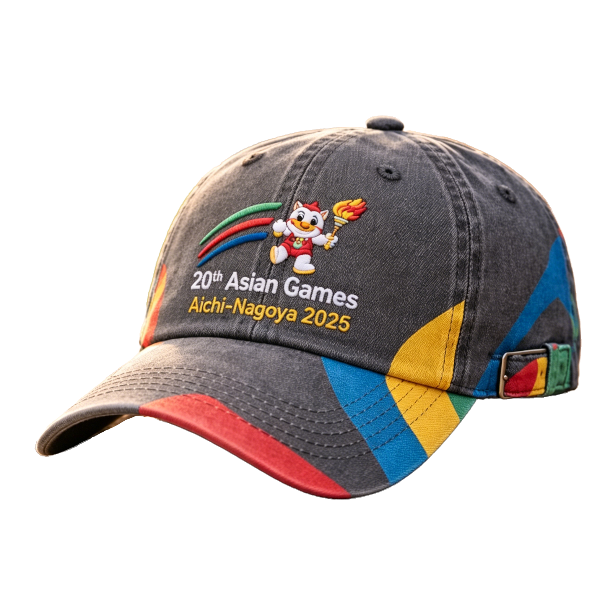 2026 Aichi-Nagoya Asian Games Grey Denim Fan Cap | Embroidered Adjustable Sports Headwear | xhcaps.com