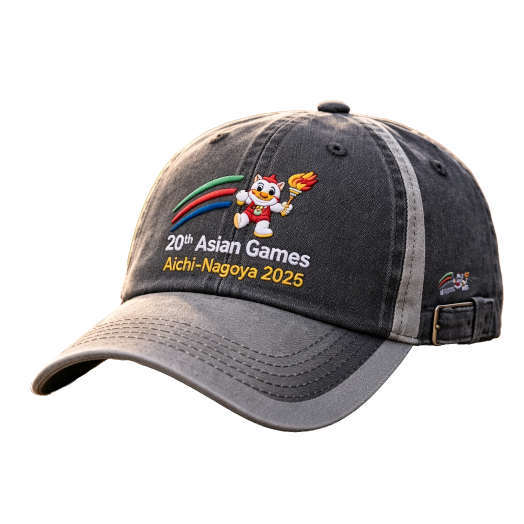 2026 Aichi-Nagoya Asian Games Grey Denim Fan Cap | Embroidered Adjustable Sports Headwear | xhcaps.com