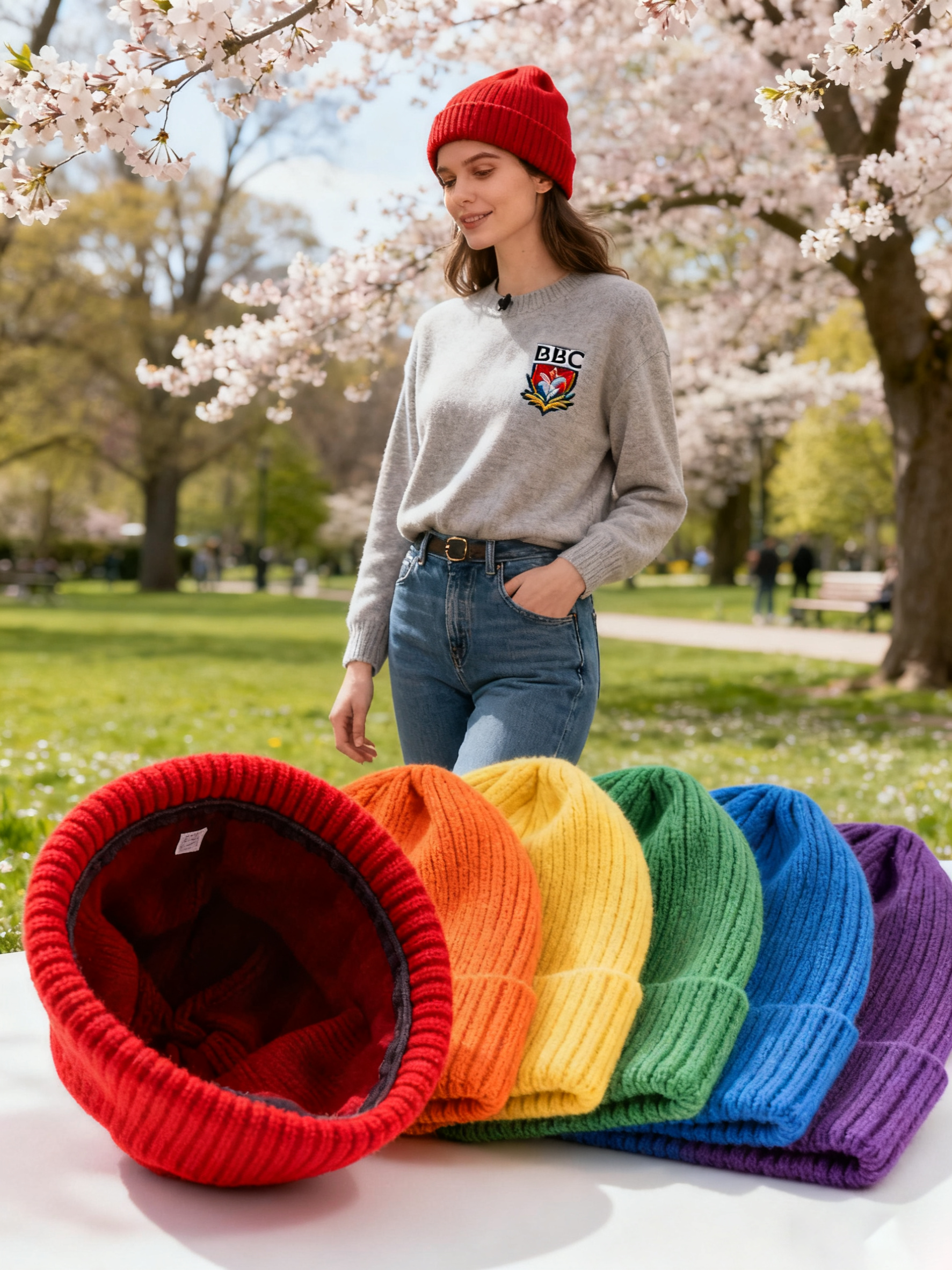 Custom Women's Embroidered Wool Warm Ribbed Winter Knitted Hats