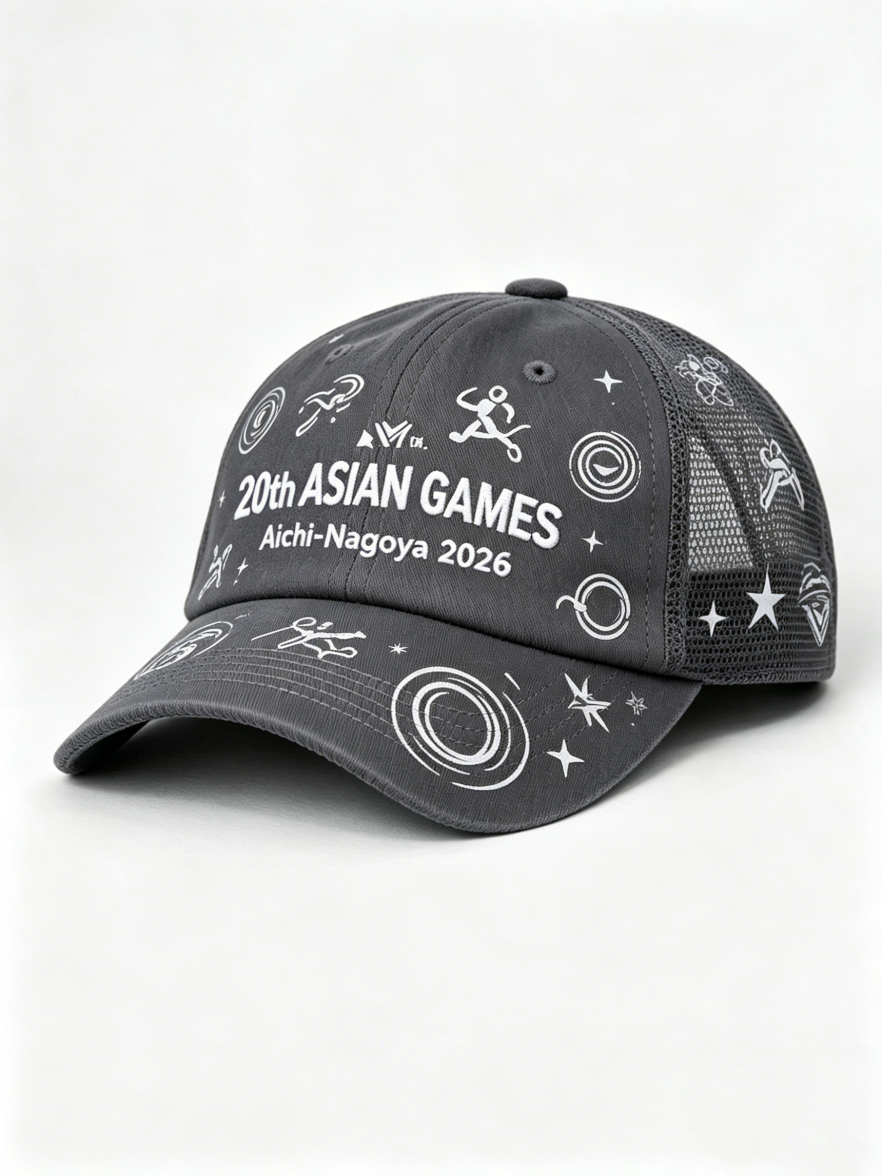 2026 Aichi-Nagoya Asian Games Grey Denim Fan Cap | Adjustable Embroidered Sports Headwear | xhcaps.com