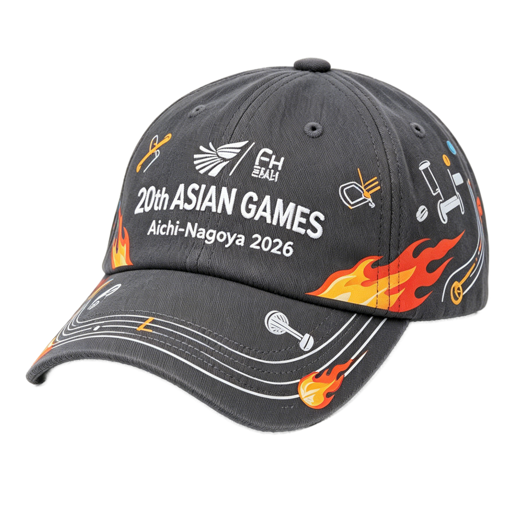 2026 Aichi-Nagoya Asian Games Grey Denim Fan Cap | Adjustable Embroidered Sports Headwear