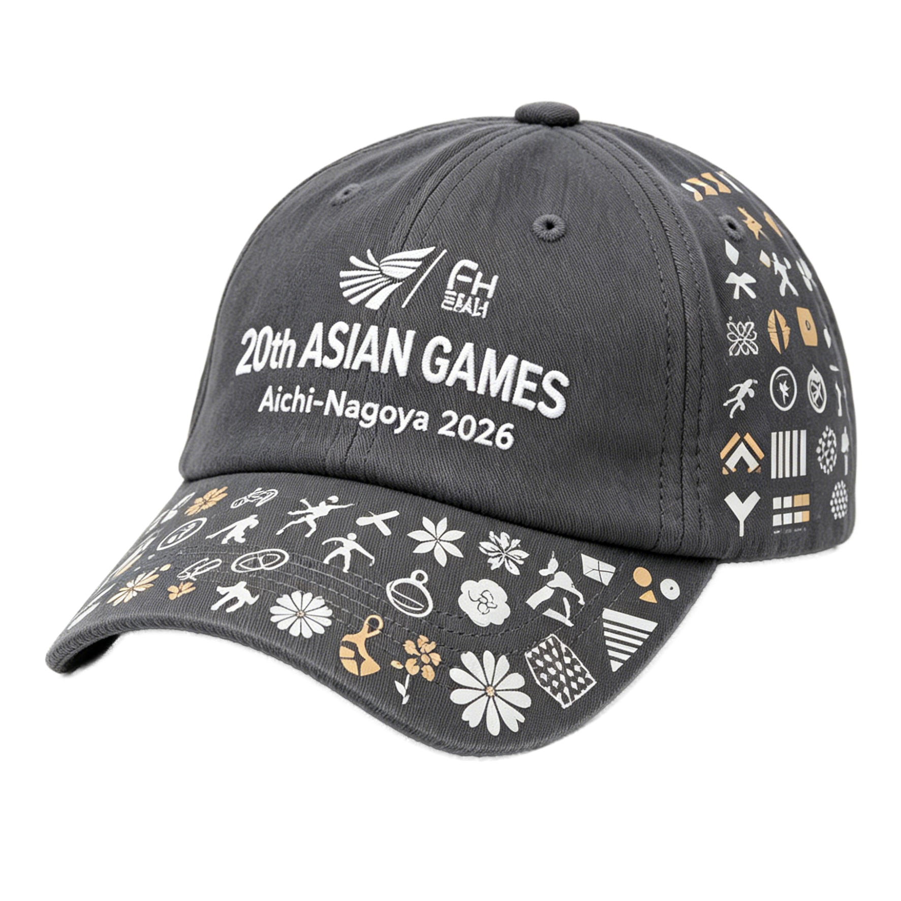 2026 Aichi-Nagoya Asian Games Grey Denim Fan Cap | Adjustable Embroidered Sports Headwear