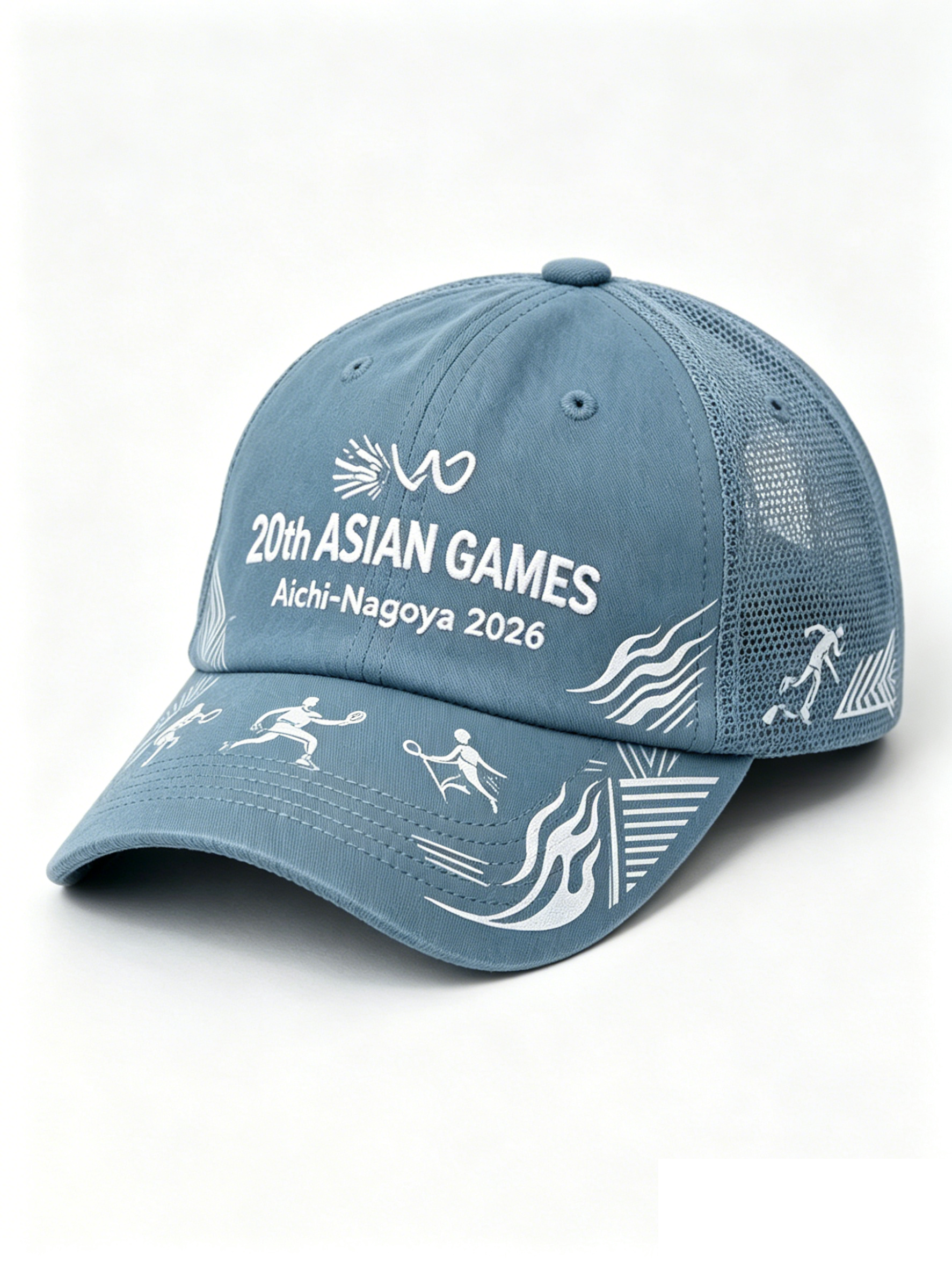 2026 Aichi-Nagoya Asian Games Grey Denim Fan Cap | Adjustable Embroidered Sports Headwear | xhcaps.com