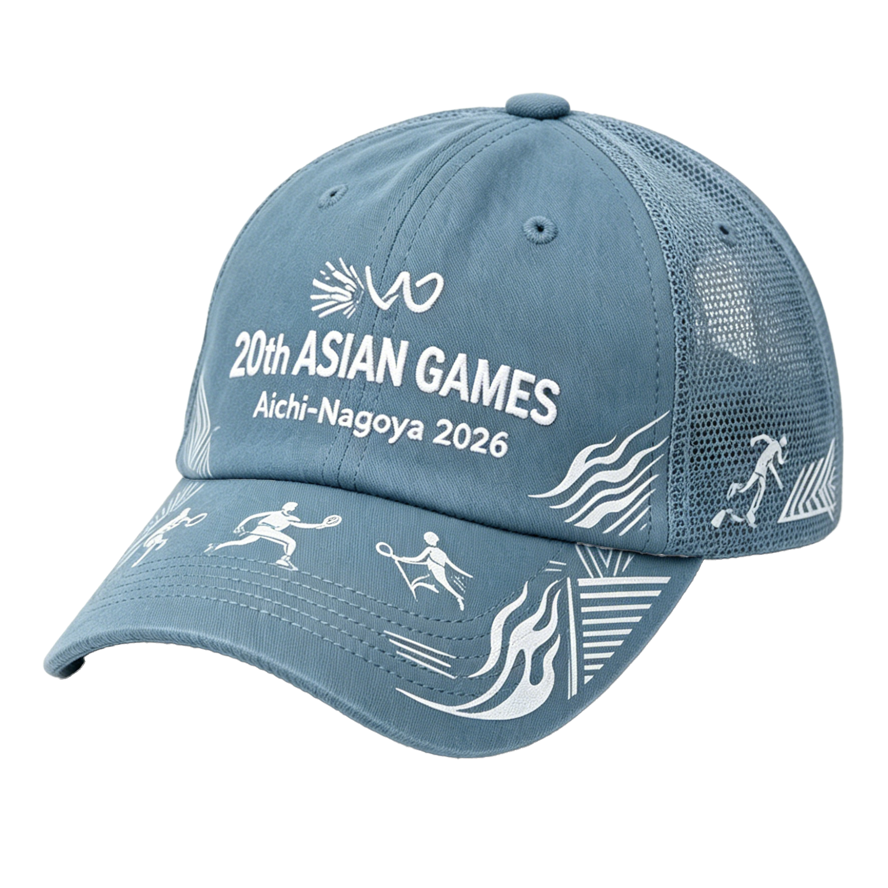 2026 Aichi-Nagoya Asian Games Grey Denim Fan Cap | Adjustable Embroidered Sports Headwear | xhcaps.com