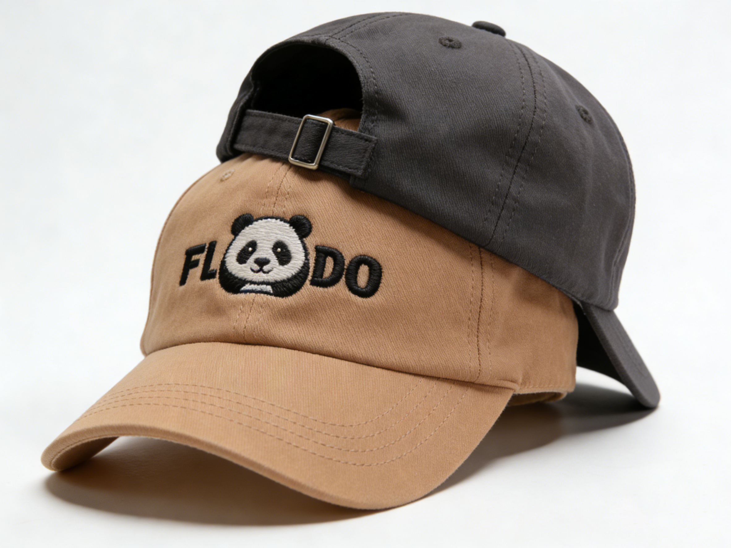 Women's Cute Little Panda Embroidered Gray Adjustable Cotton Denim Baseball Cap