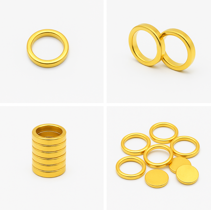 High permanent magnet retention Small high strength gold-plating ring ndfeb magnet