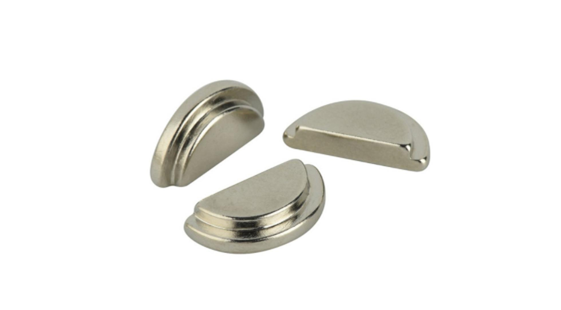 Customised Industrial strength precision-engineered high precision tolerance, high thermal grade nickel-coated half circle NdFeB disc magnet