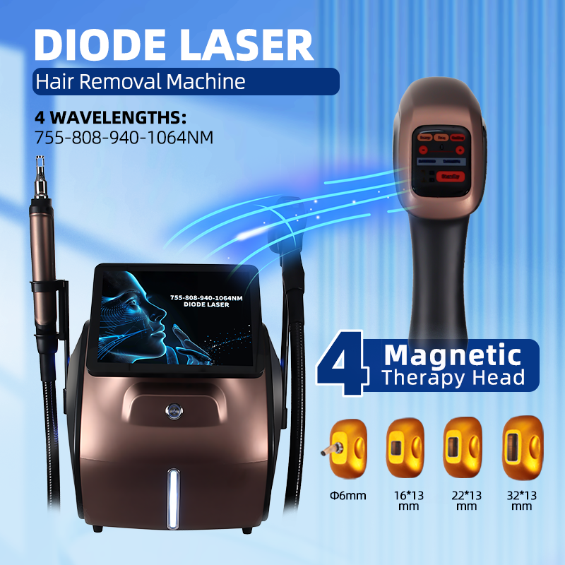 4 Wavelength Diode Laser Hair Removal Machine with Magnetic Heads 755/808/940/1064nm