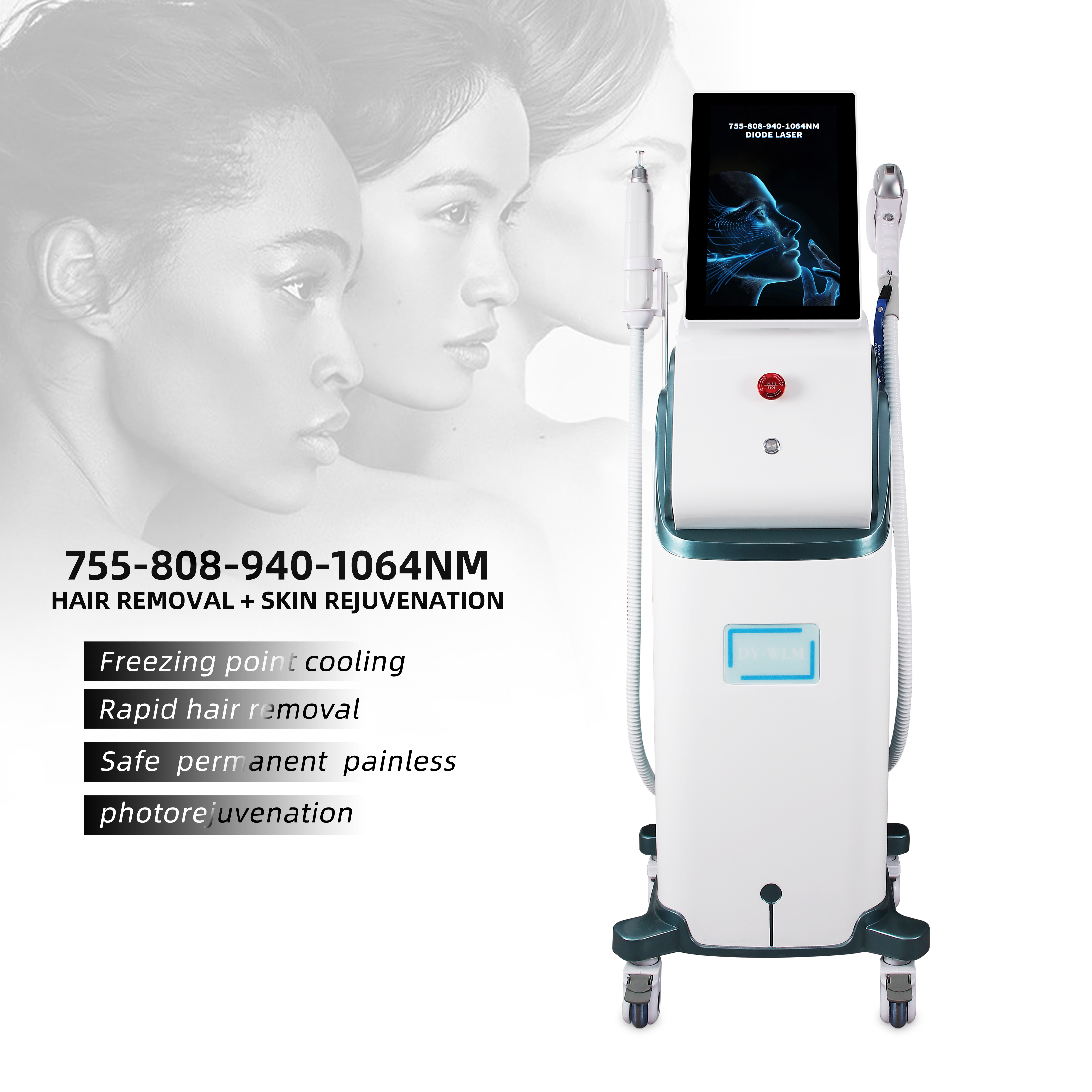 Vertical 2 in 1 Diode Laser Hair Removal & YAG Tattoo Removal Machine Professional Beauty Device