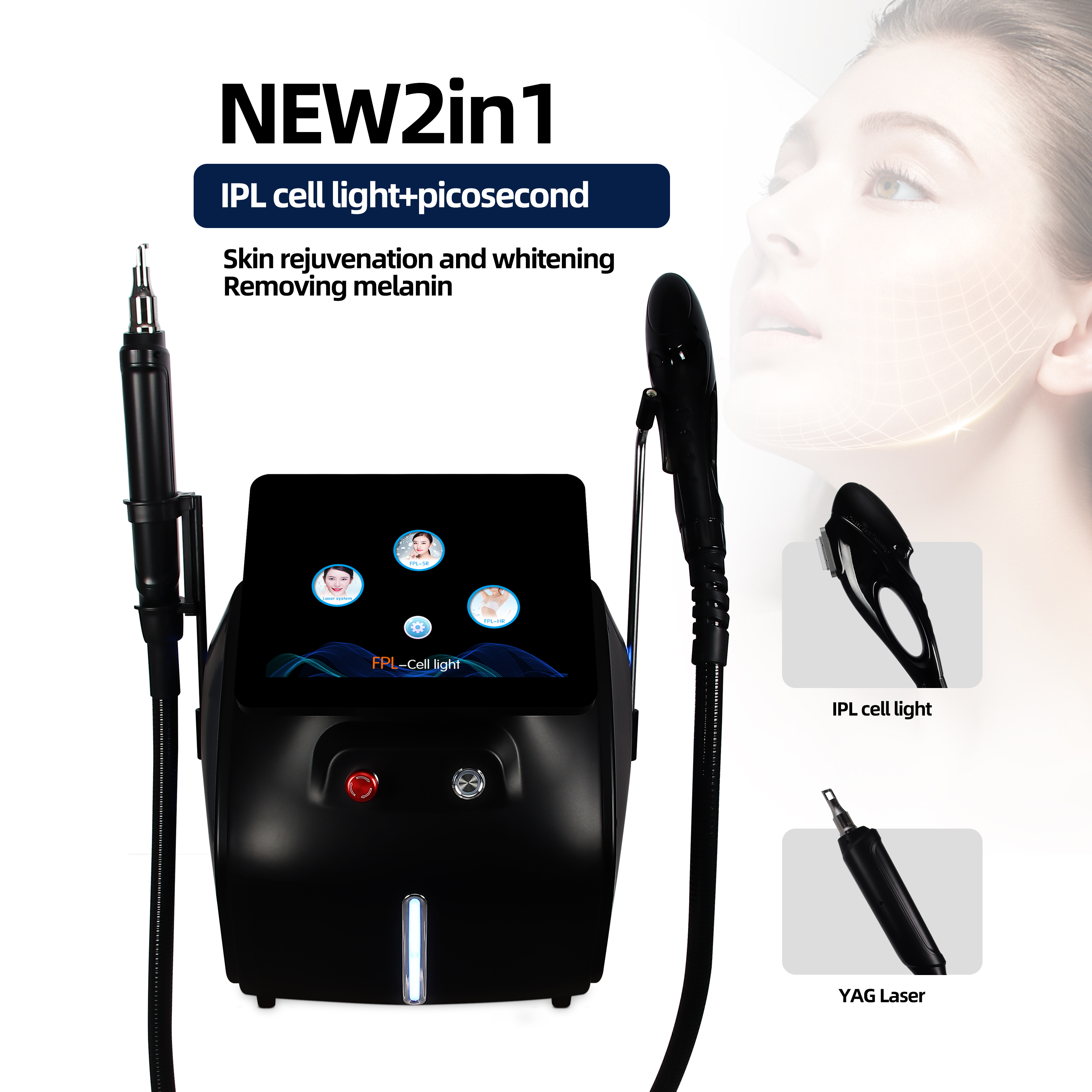 NEW 2 in 1 IPL Cell Light and Picosecond Laser Machine Skin Rejuvenation Device