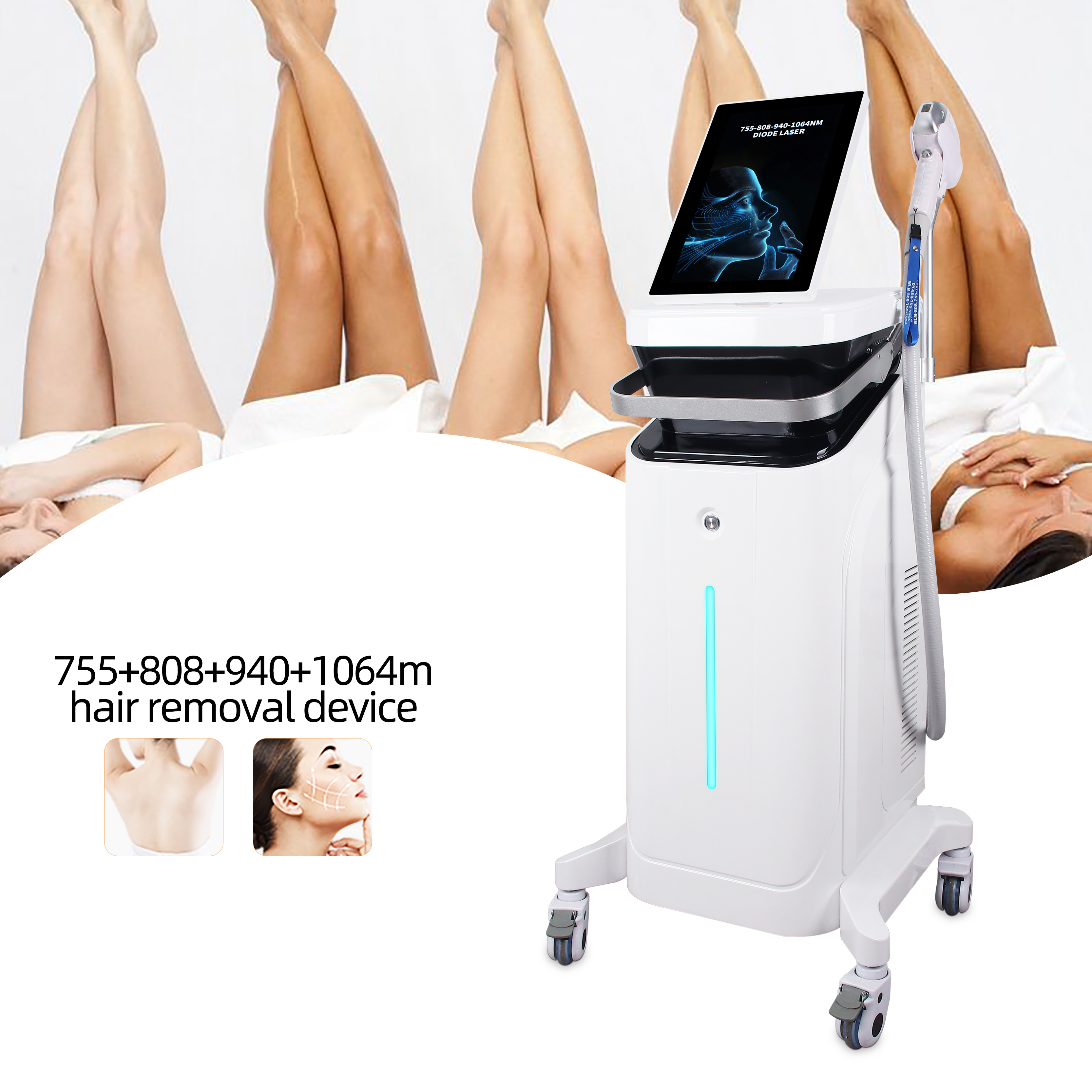 Professional 4 Spot Size Diode Laser Hair Removal Machine 755/808/940/1064nm Beauty Equipment