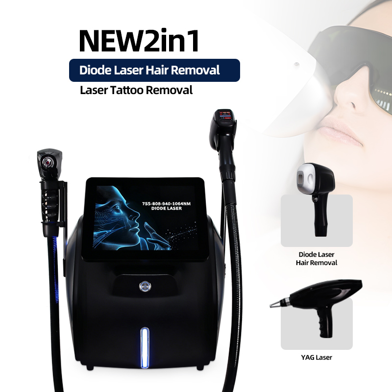2 in 1 Diode Laser Hair Removal and YAG Laser Tattoo Removal Machine Professional Beauty Device