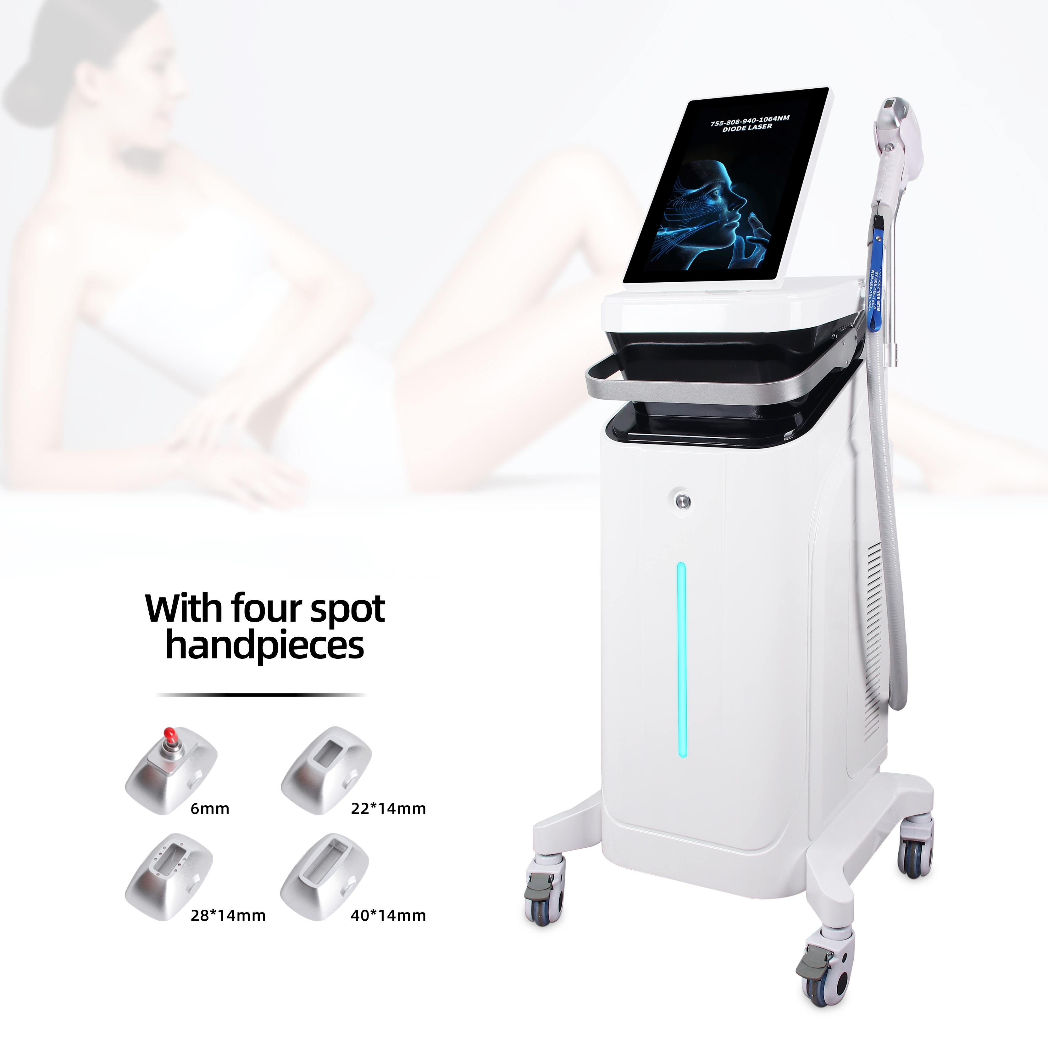 Professional 4 Spot Size Diode Laser Hair Removal Machine 755/808/940/1064nm Beauty Equipment