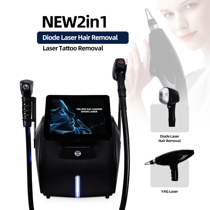 2 in 1 Diode Laser Hair Removal and YAG Laser Tattoo Removal Machine Professional Beauty Device