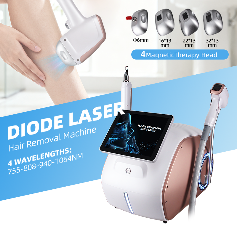 4 Wavelength Diode Laser Hair Removal Machine with Magnetic Therapy Heads 755/808/940/1064nm