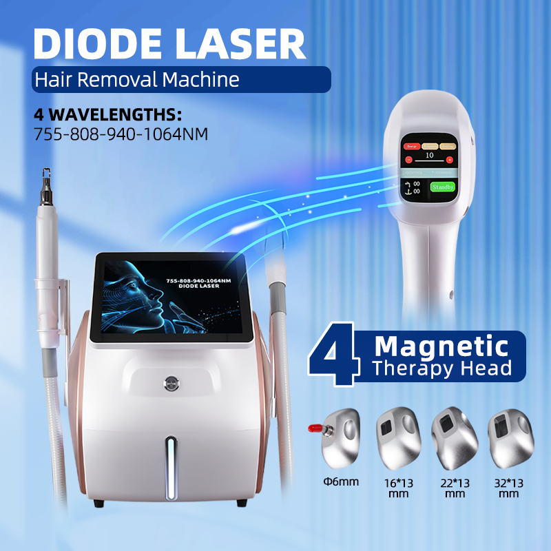 4 Wavelength Diode Laser Hair Removal Machine with Magnetic Therapy Heads 755/808/940/1064nm