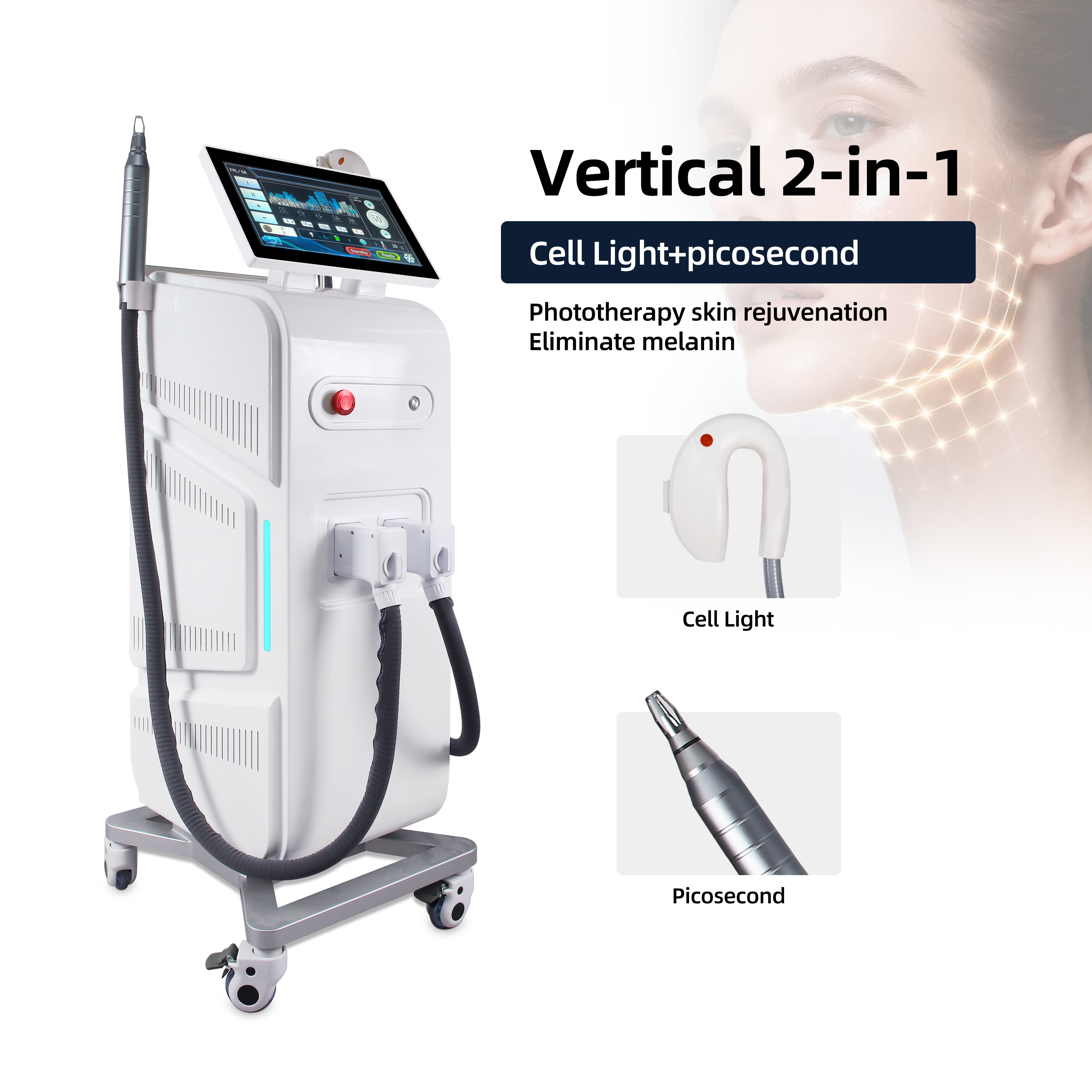 Picosecond Laser Machine Vertical 2-in-1 Tattoo Removal Skin Rejuvenation Equipment