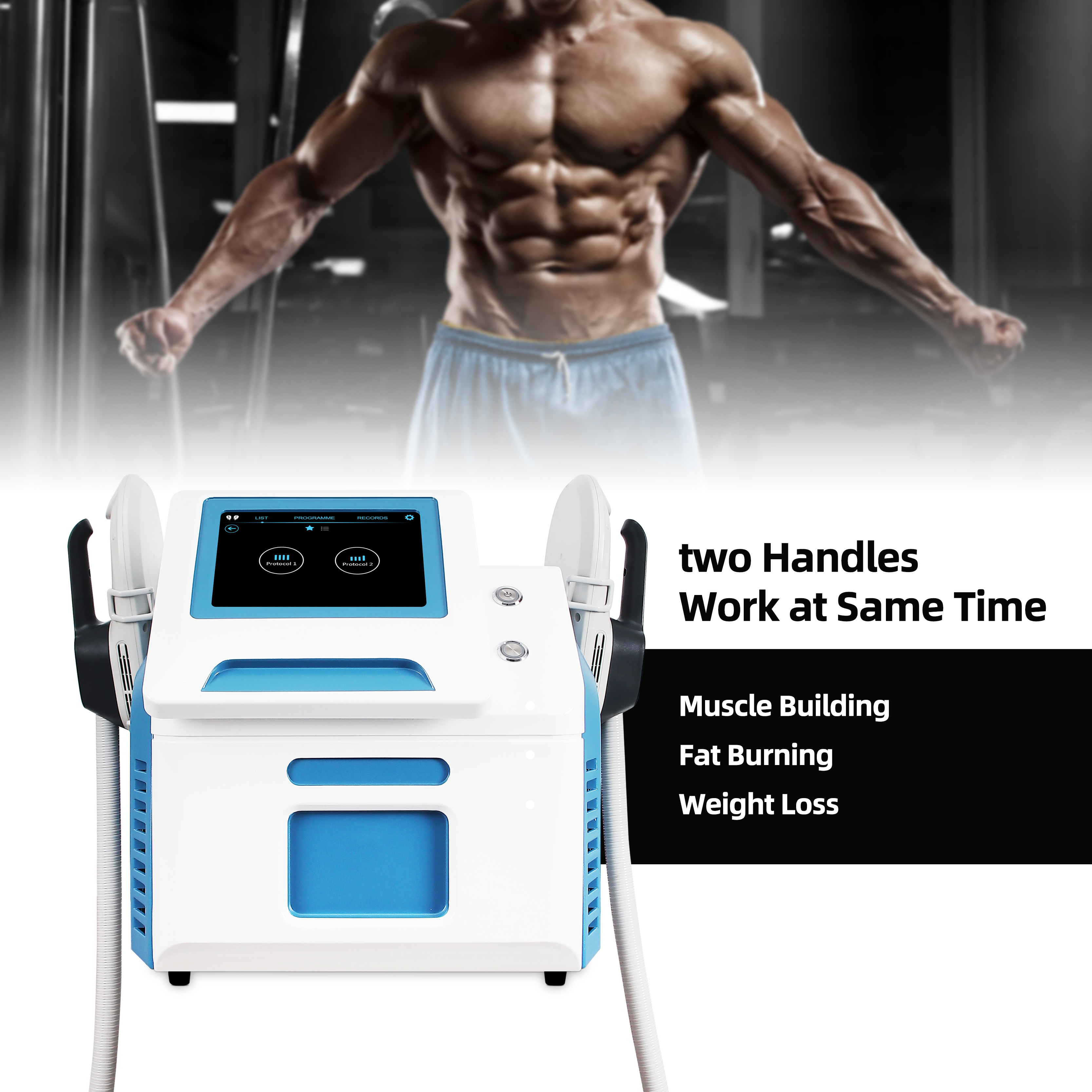 Dual Handle EMS Body Sculpting Machine Muscle Building Fat Burning Slimming Equipment