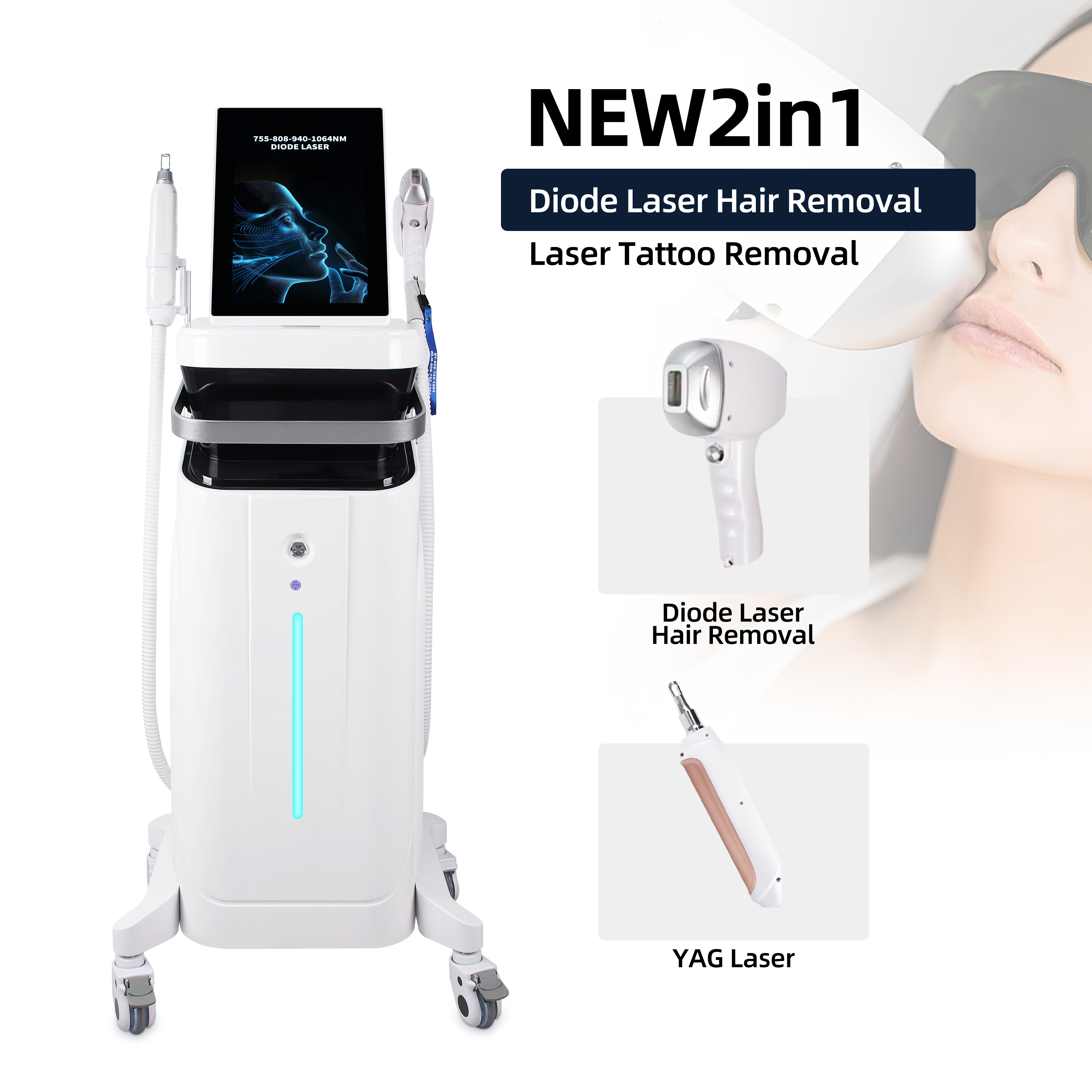 Four Wavelength Diode Laser Hair Removal Machine 755/808/940/1064nm Professional Ice Cooling System