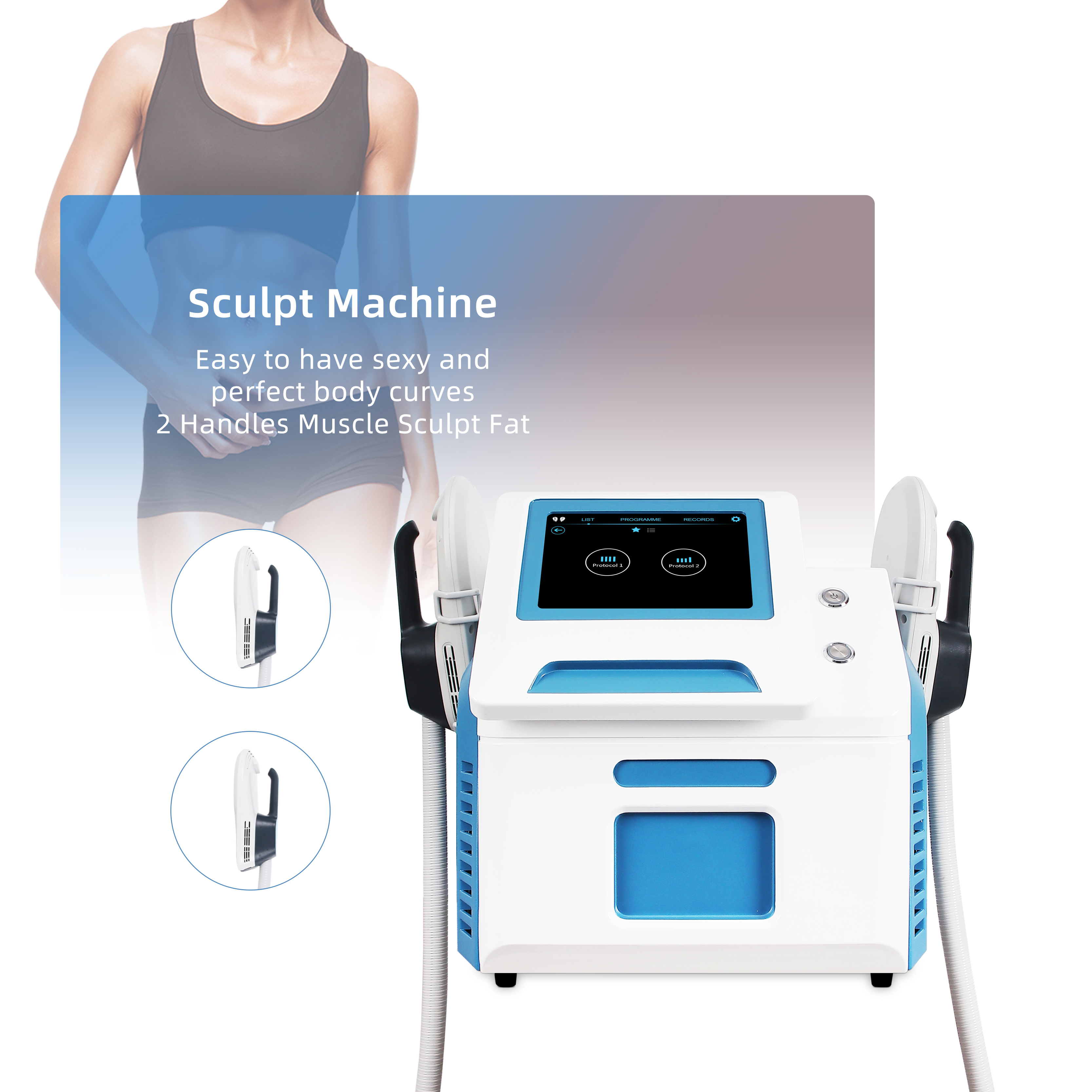 Dual Handle EMS Body Sculpting Machine Muscle Building Fat Burning Slimming Equipment