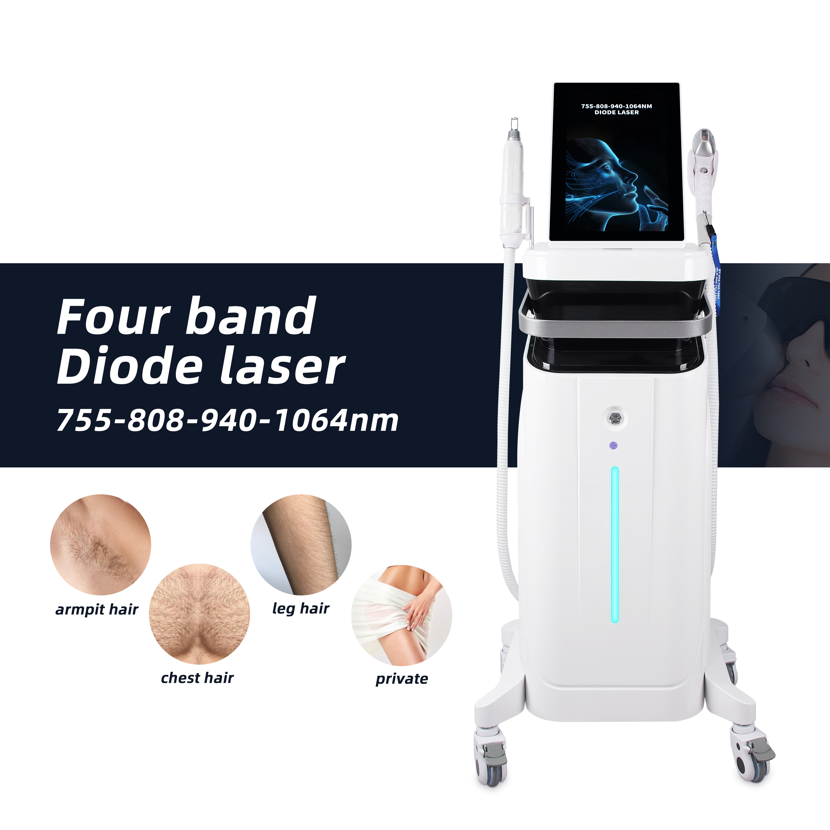 Four Wavelength Diode Laser Hair Removal Machine 755/808/940/1064nm Professional Ice Cooling System