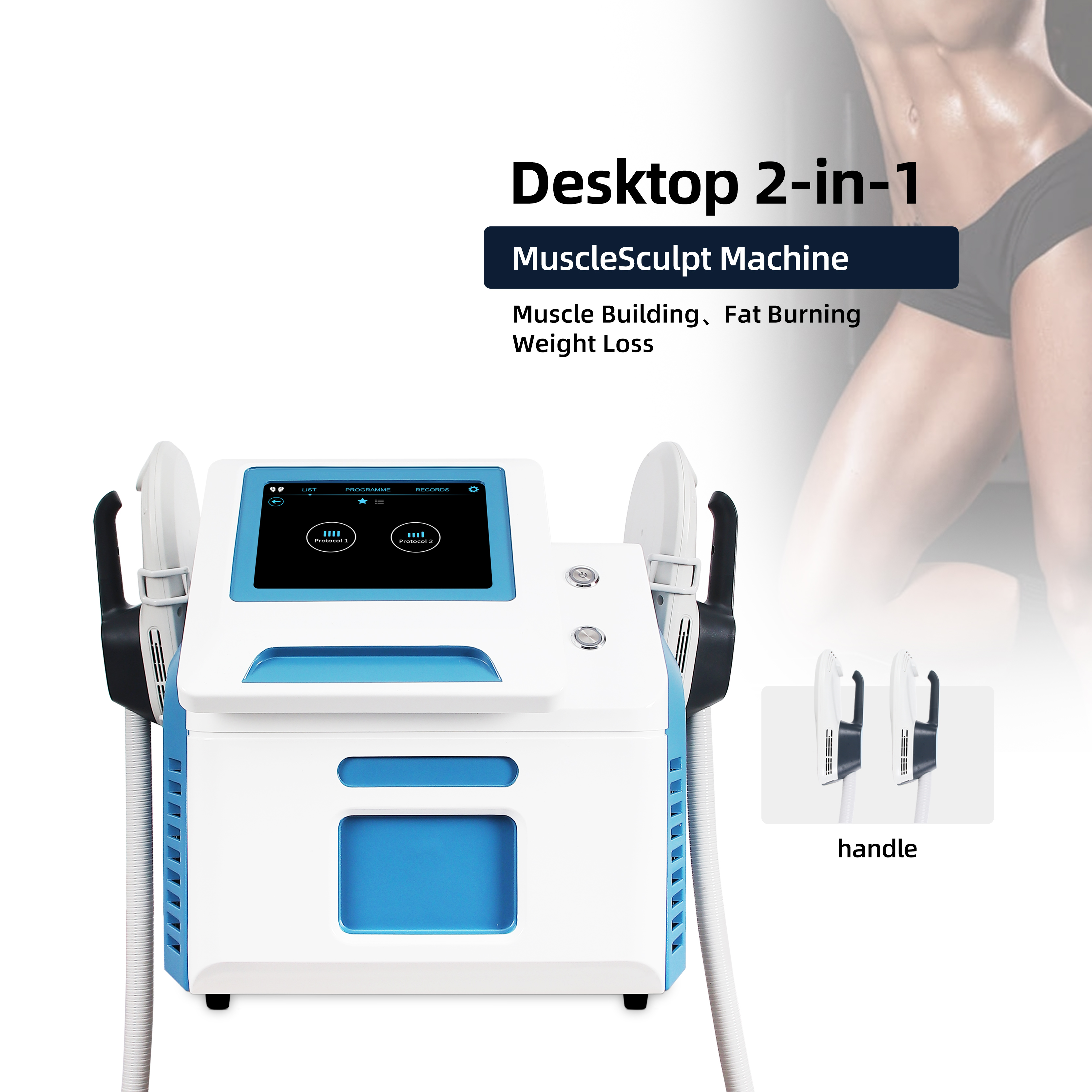 Dual Handle EMS Body Sculpting Machine Muscle Building Fat Burning Slimming Equipment